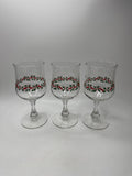 Set of 3 Vintage Libbey Holly Ribbon Wine Glasses Goblets Christmas Holiday