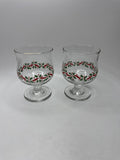 Vintage Libbey Set 2 Holly Berry Lowball Goblets Christmas Holiday Stemware