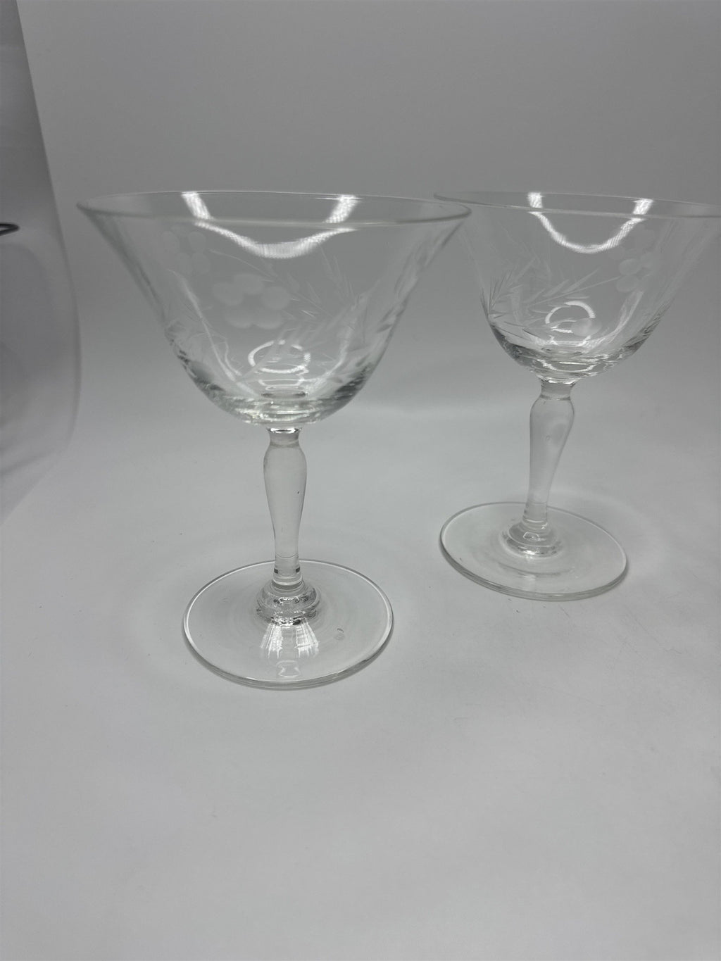 Vintage Set 5 Floral Etched Goblets Depression Glass Champagne Sherbet Coupe