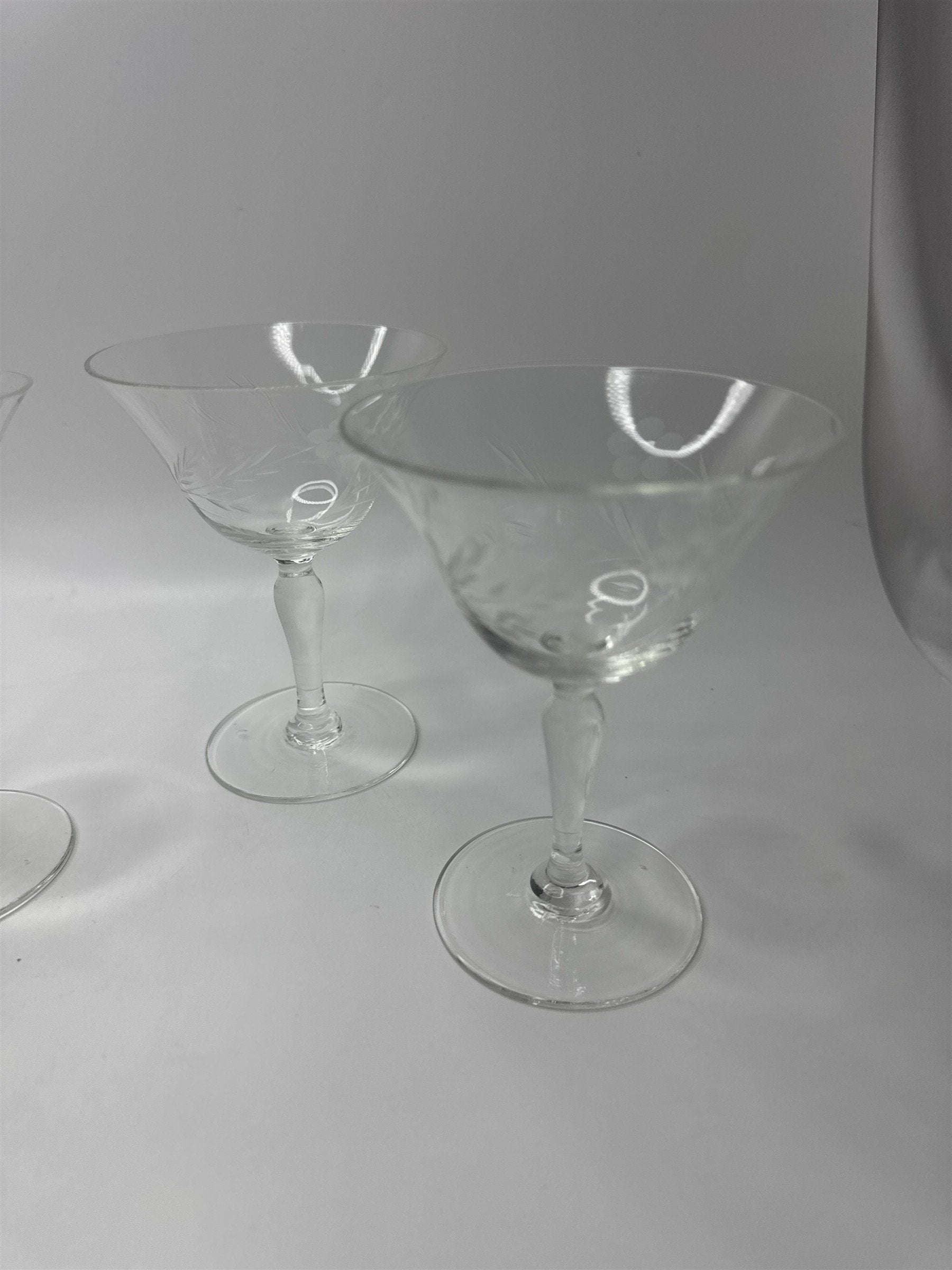 Vintage Set 5 Floral Etched Goblets Depression Glass Champagne Sherbet Coupe