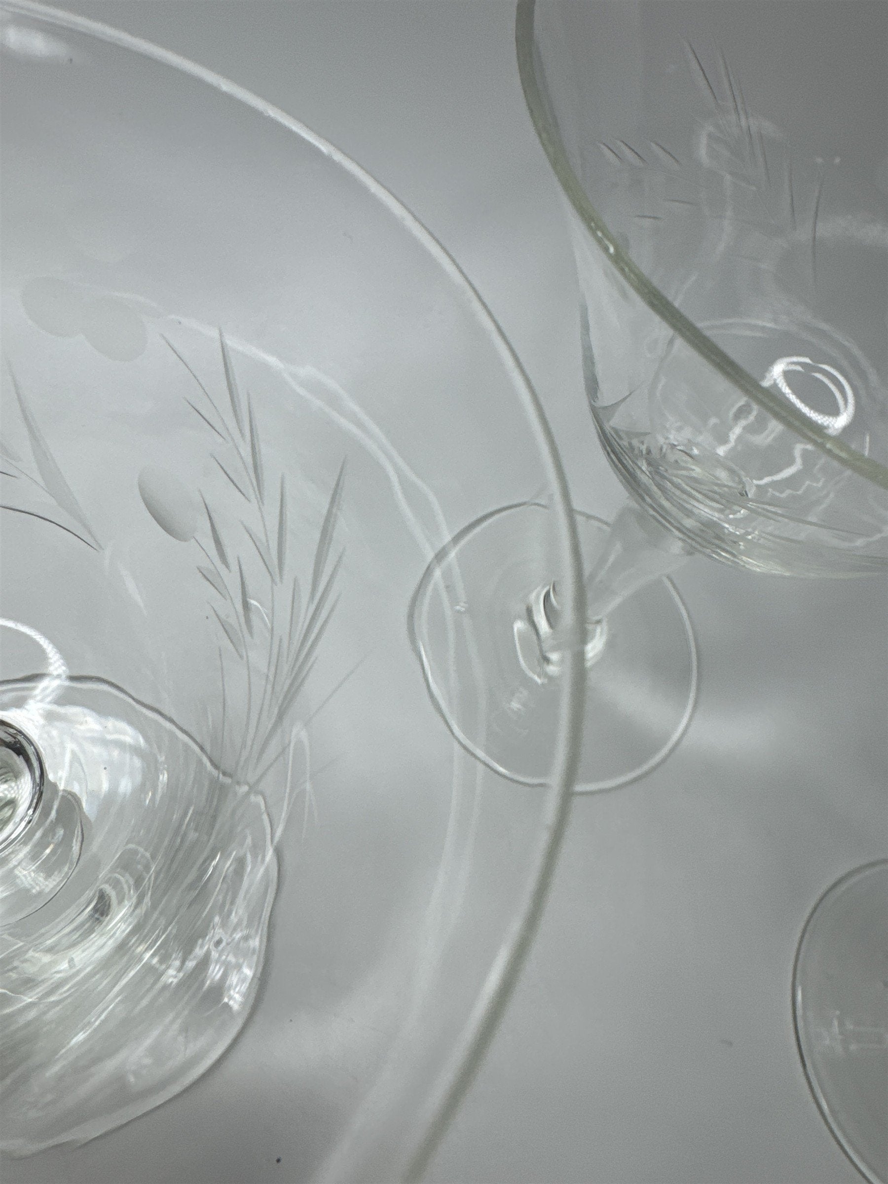 Vintage Set 5 Floral Etched Goblets Depression Glass Champagne Sherbet Coupe
