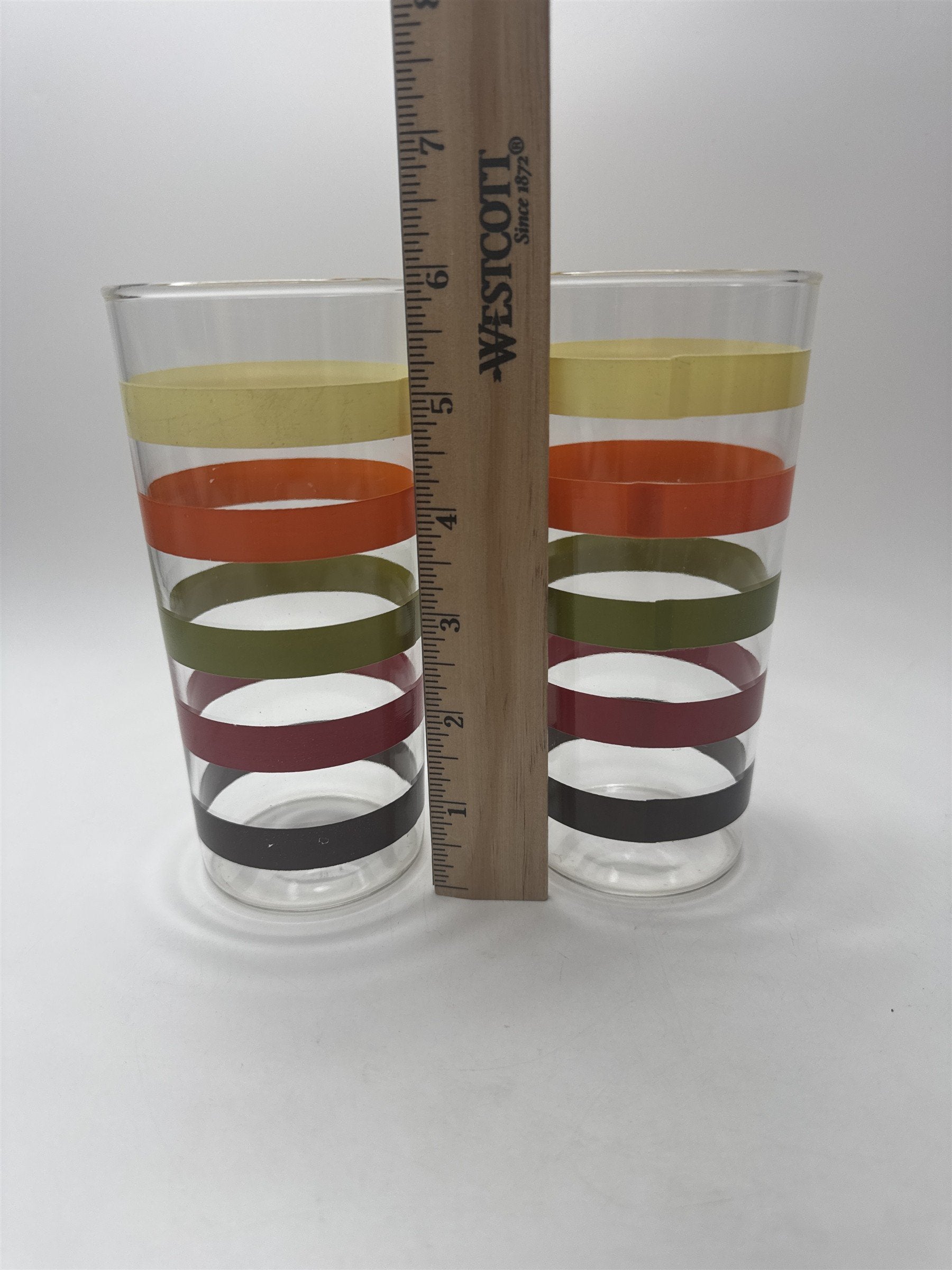 Vintage Set 2 Swanky Swigs Striped Fiesta Tumblers MCM Retro Barware