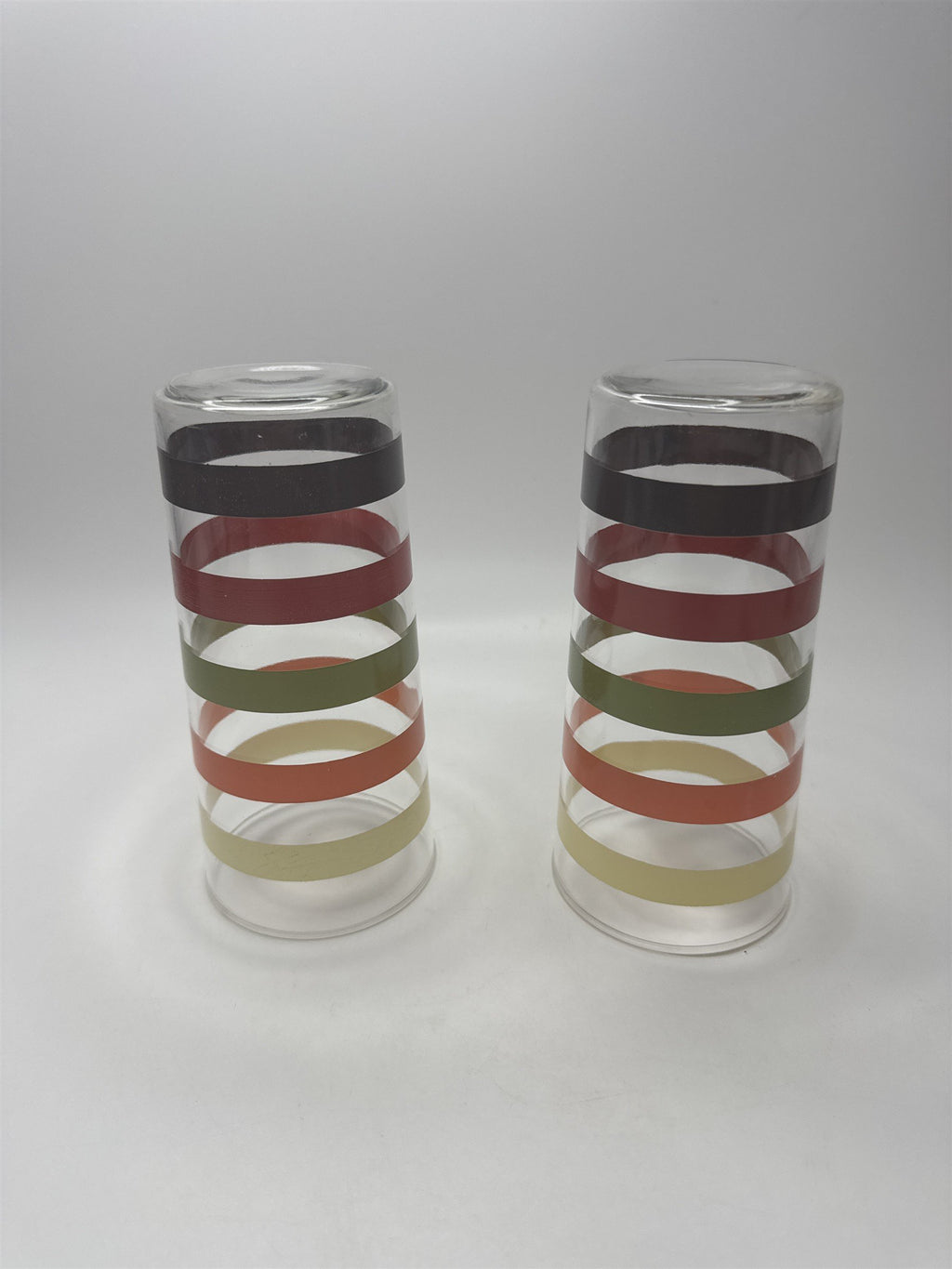 Vintage Set 2 Swanky Swigs Striped Fiesta Tumblers MCM Retro Barware