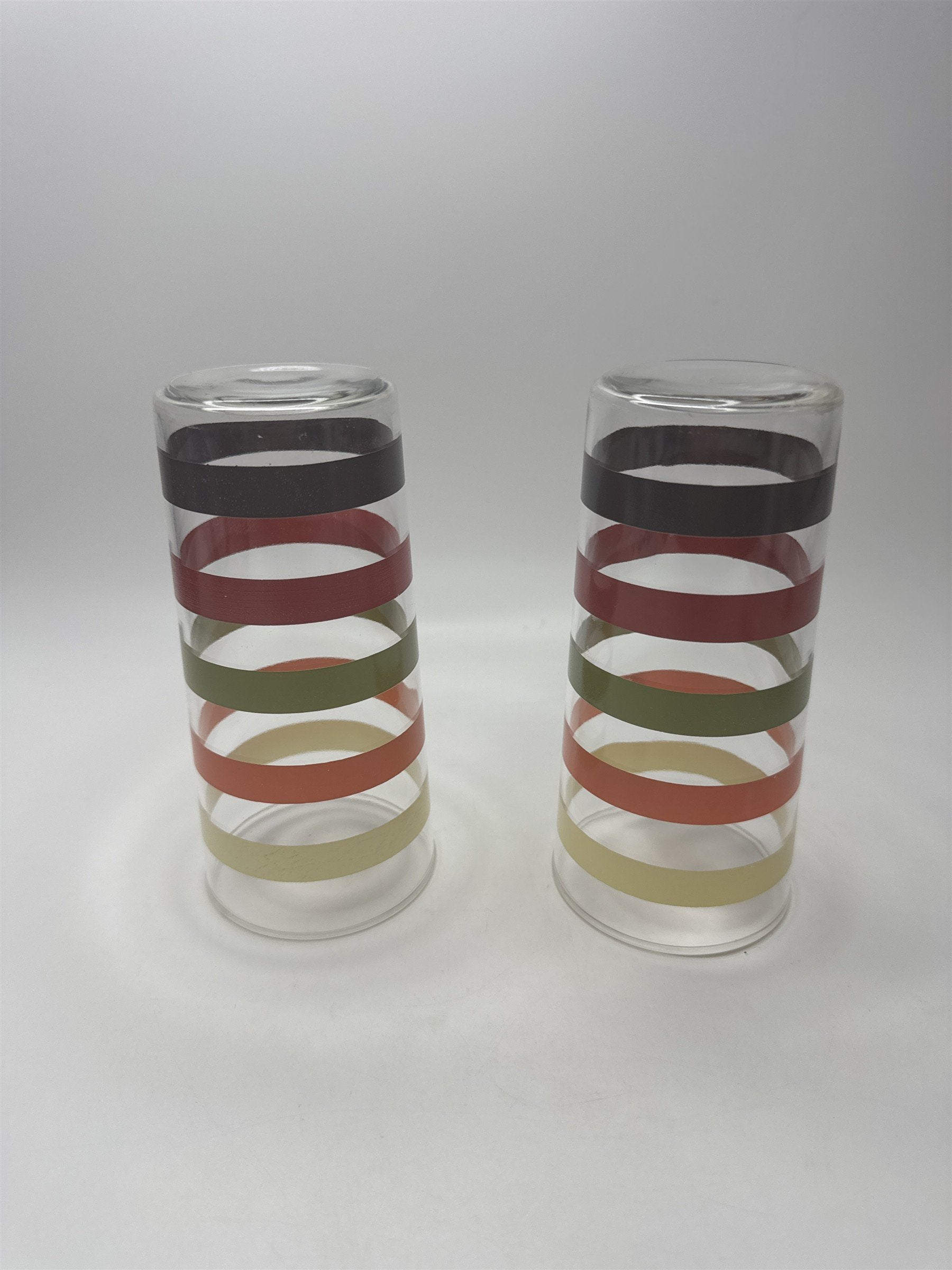 Vintage Set 2 Swanky Swigs Striped Fiesta Tumblers MCM Retro Barware