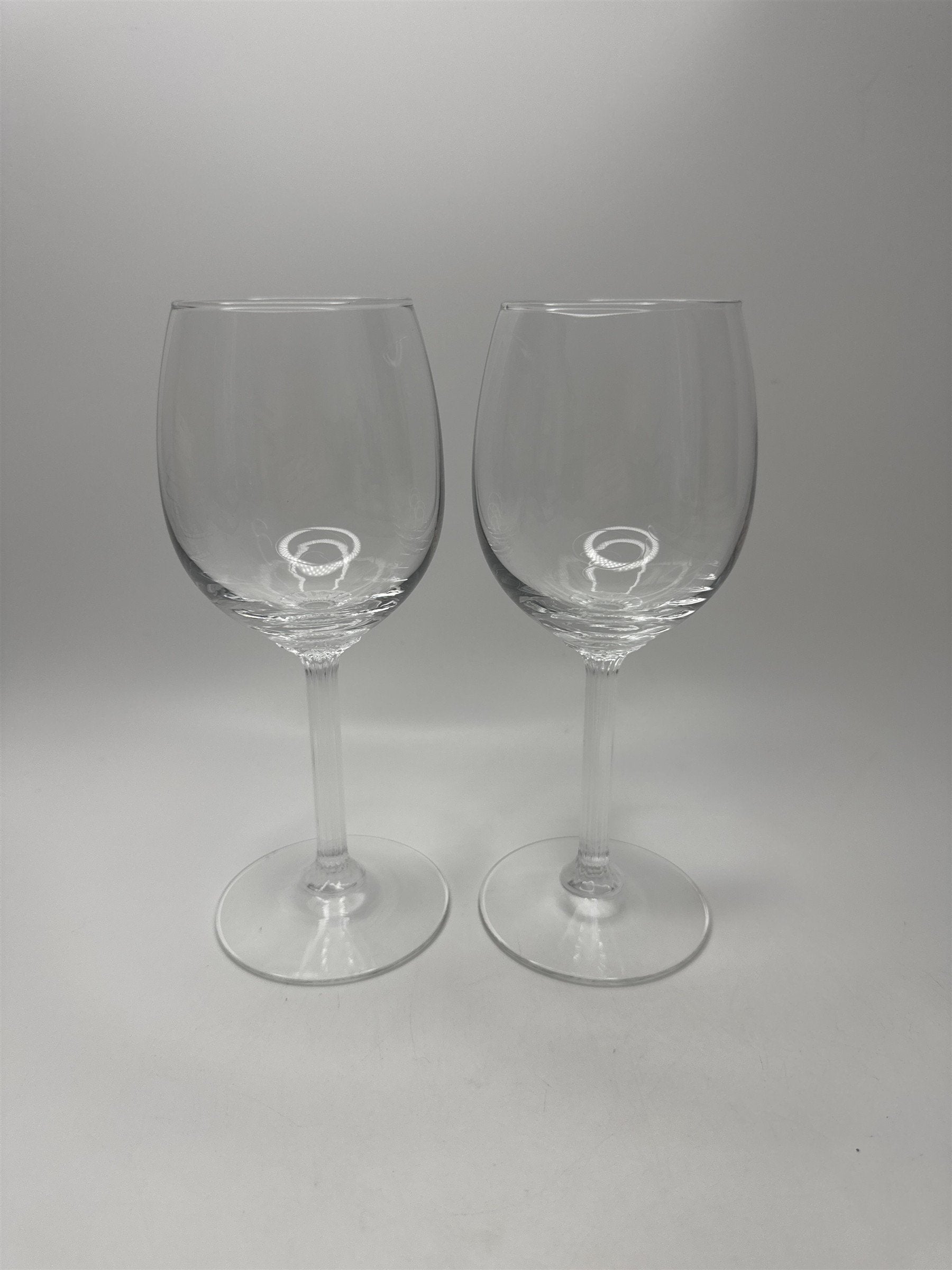 Vintage Set 2 Ribbed Stem Wine Glasses Goblets Barware