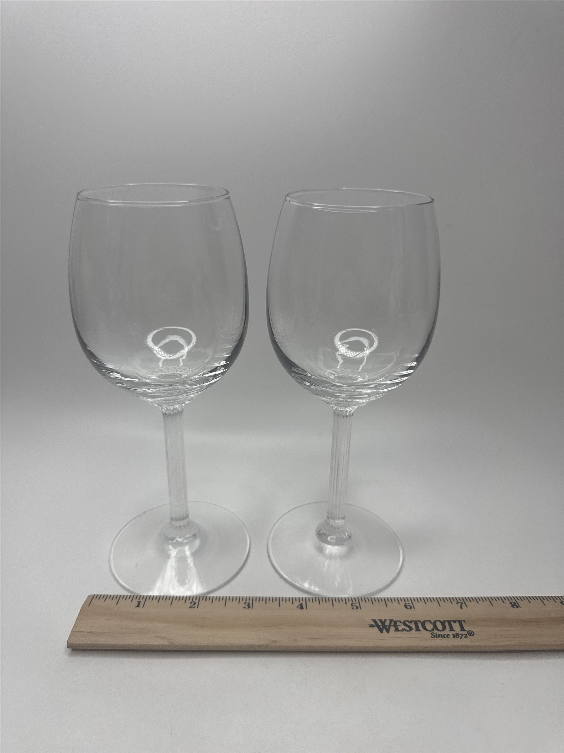 Vintage Set 2 Ribbed Stem Wine Glasses Goblets Barware