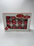Vintage Coby Set 12 Red Satin Glass Circle Ornaments USA Box