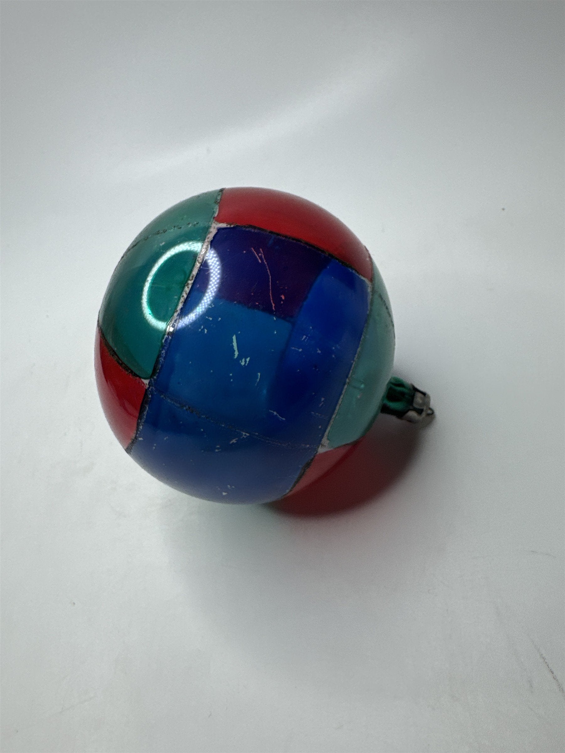 Vintage Poland 3.5" Glass Ornament Multicolored Patchwork Geometric Folk Art
