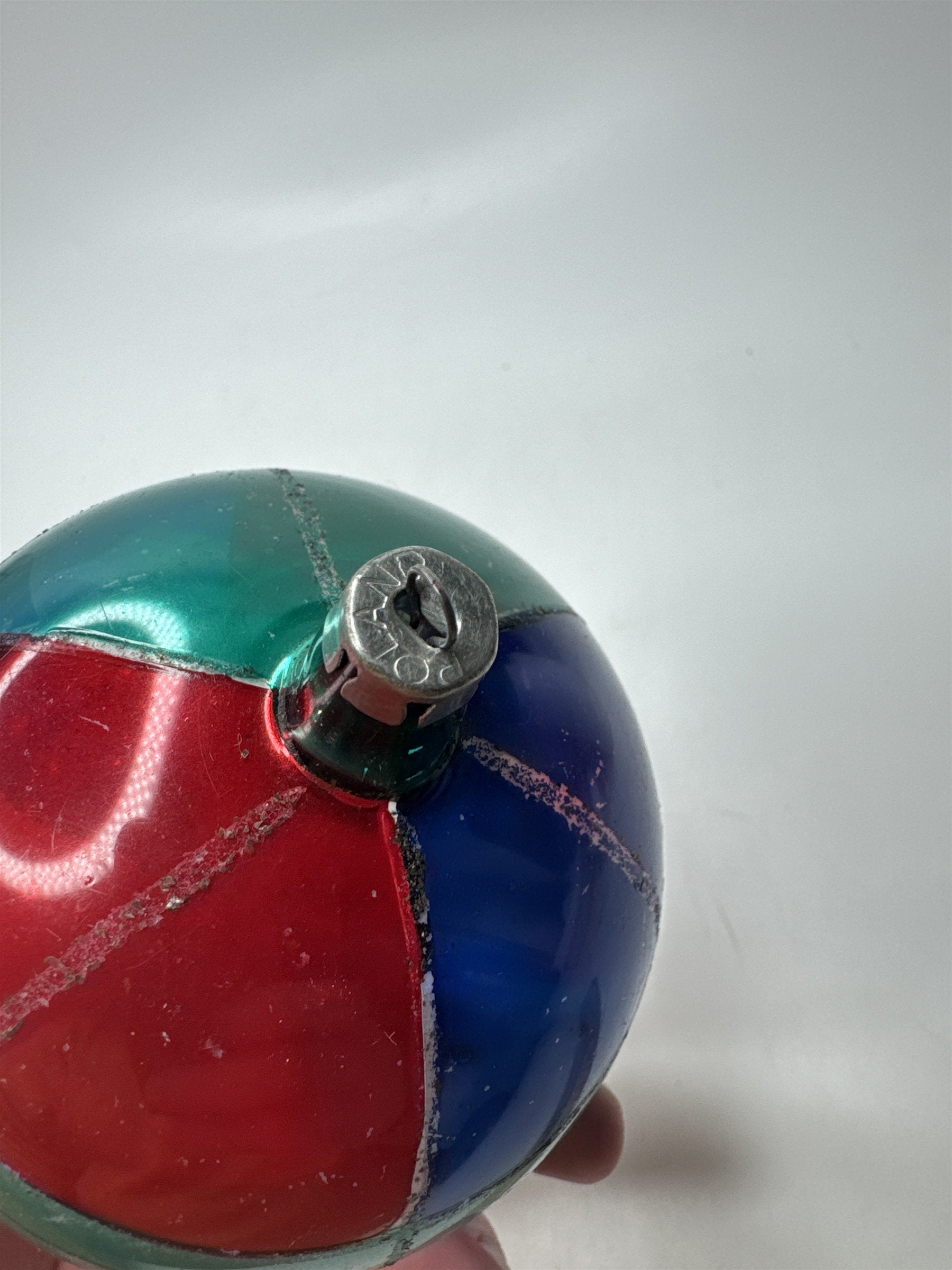 Vintage Poland 3.5" Glass Ornament Multicolored Patchwork Geometric Folk Art