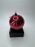 Vintage Germany Red Glass Ornament Etched Scroll Stenciled Christmas Folk Art