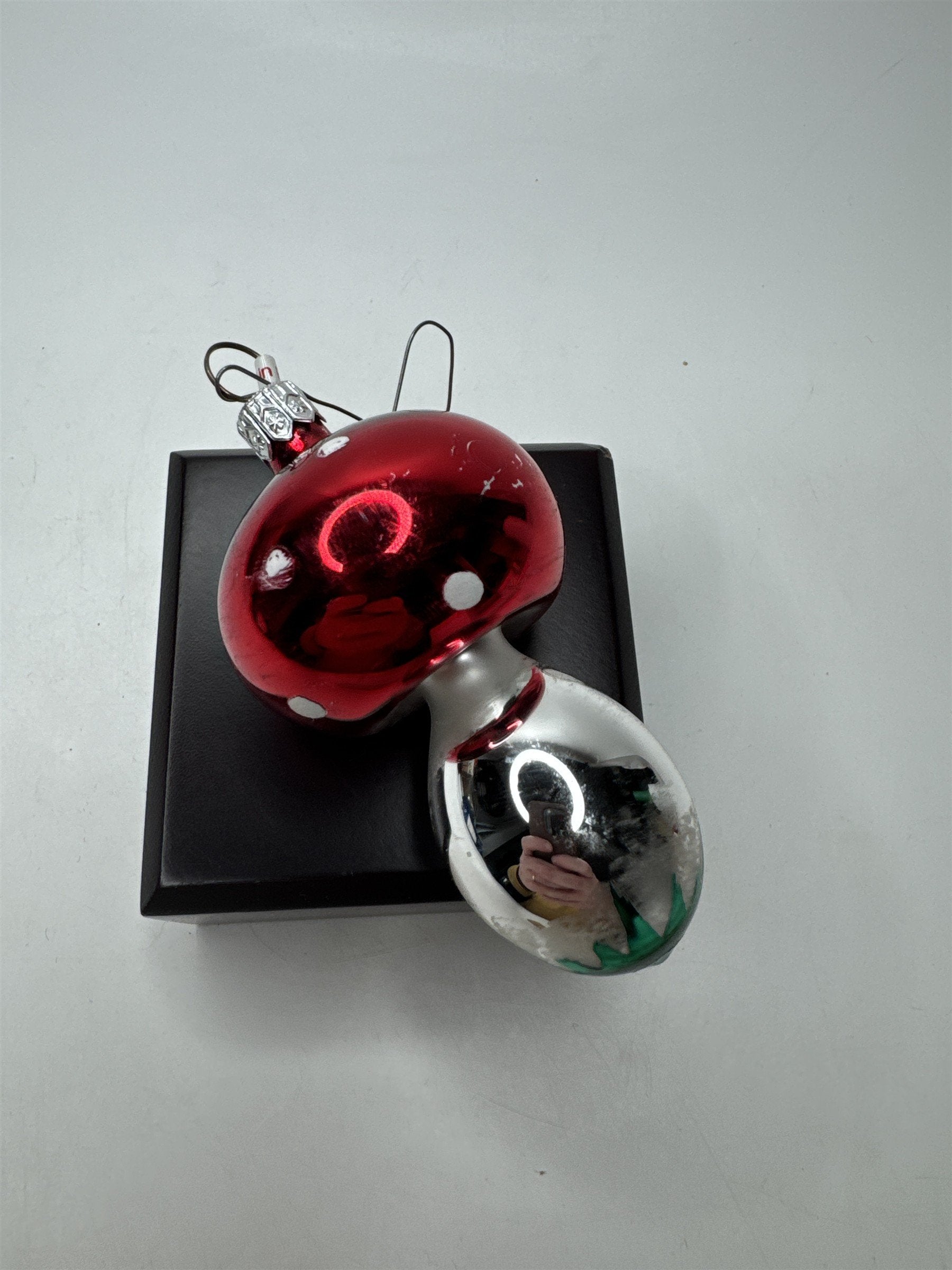 Vintage Poland Blown Glass Mushroom Ornament Red Amanita Figural Christmas
