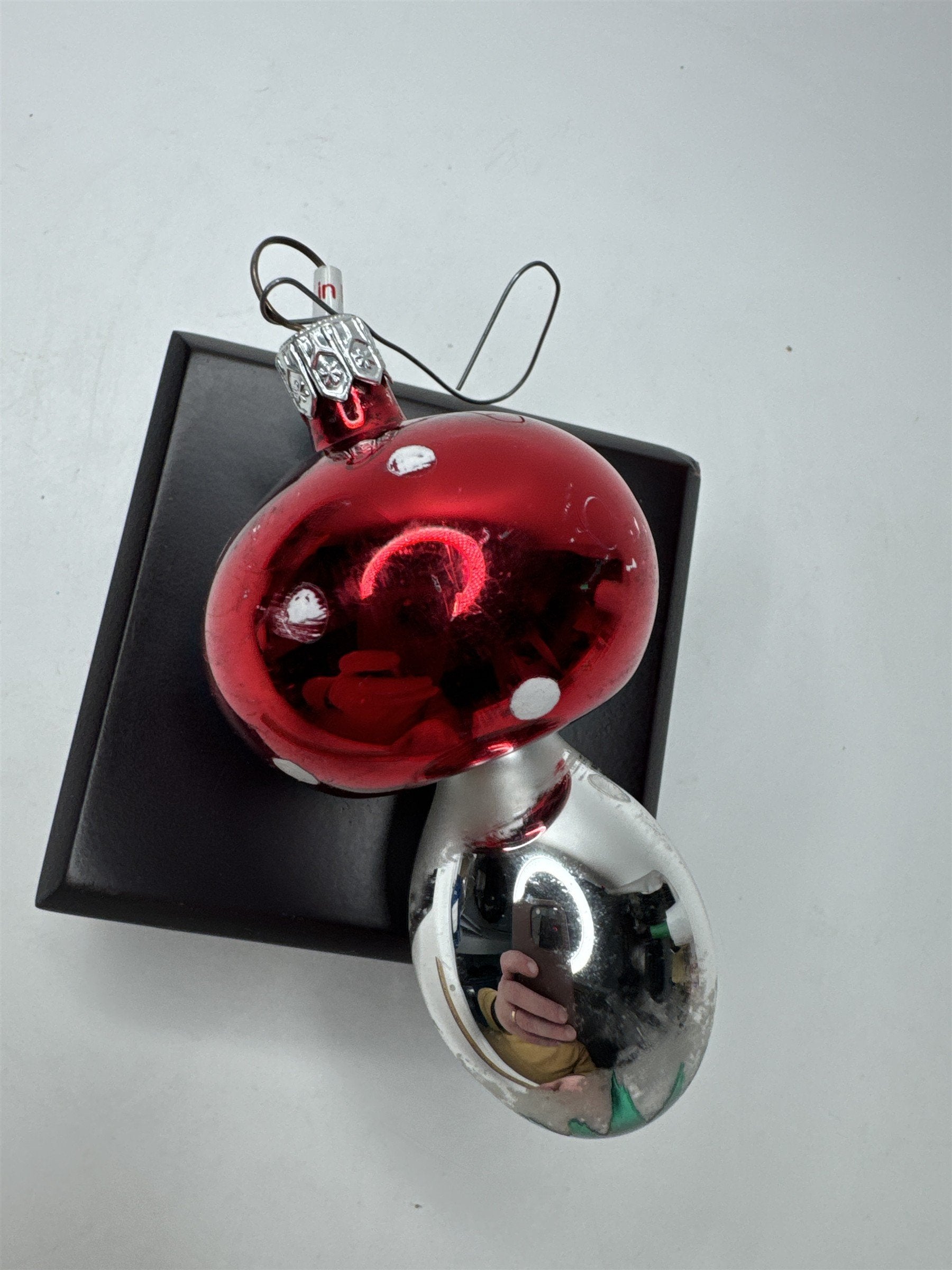 Vintage Poland Blown Glass Mushroom Ornament Red Amanita Figural Christmas