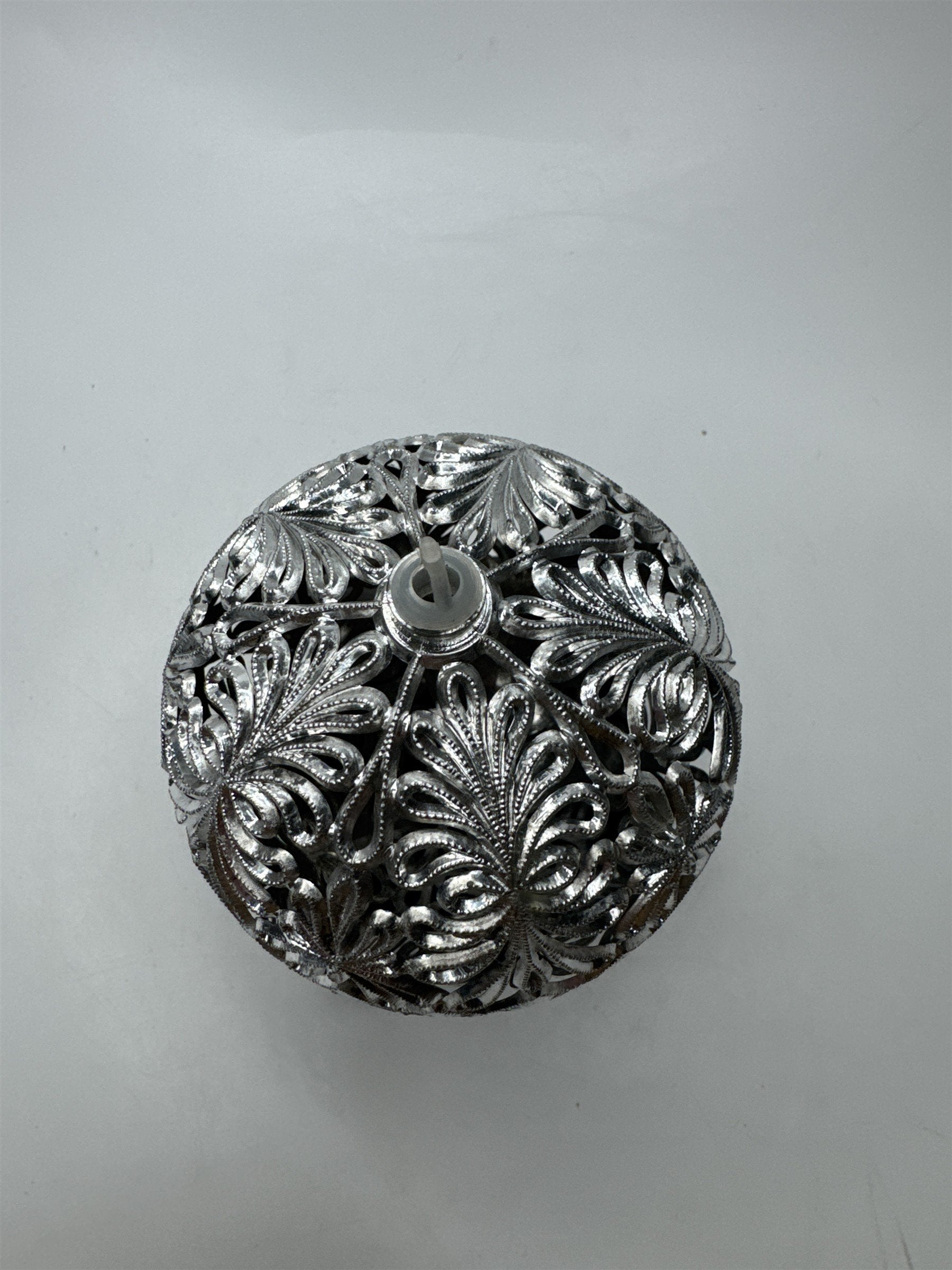 Vintage Silver Plastic Ornament Filigree Lace Embossed 3D Ball Christmas Decor