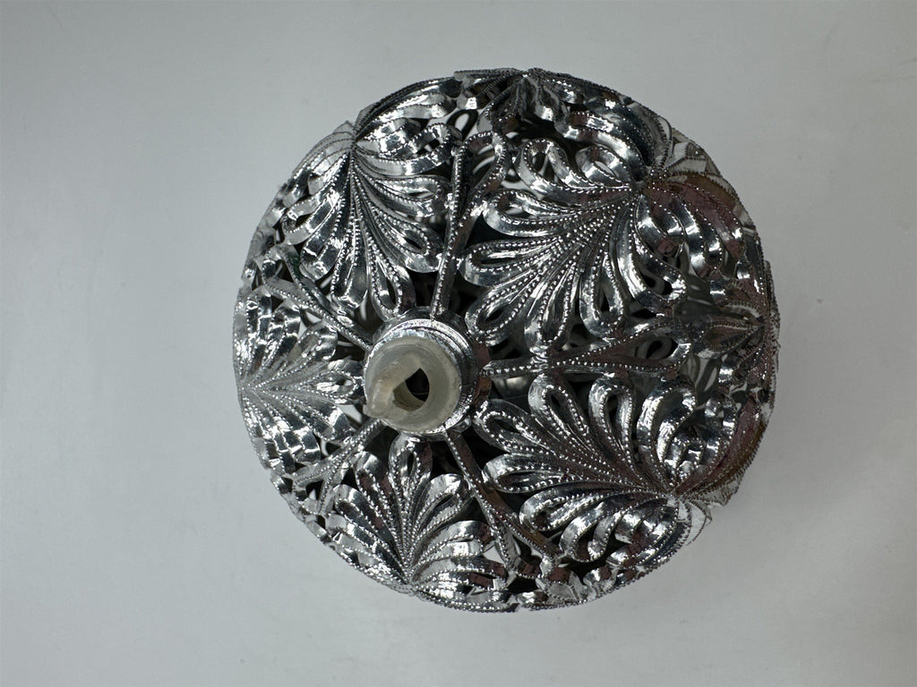 Vintage Silver Plastic Ornament Filigree Embossed 3D Ball Christmas Kitsch Retro