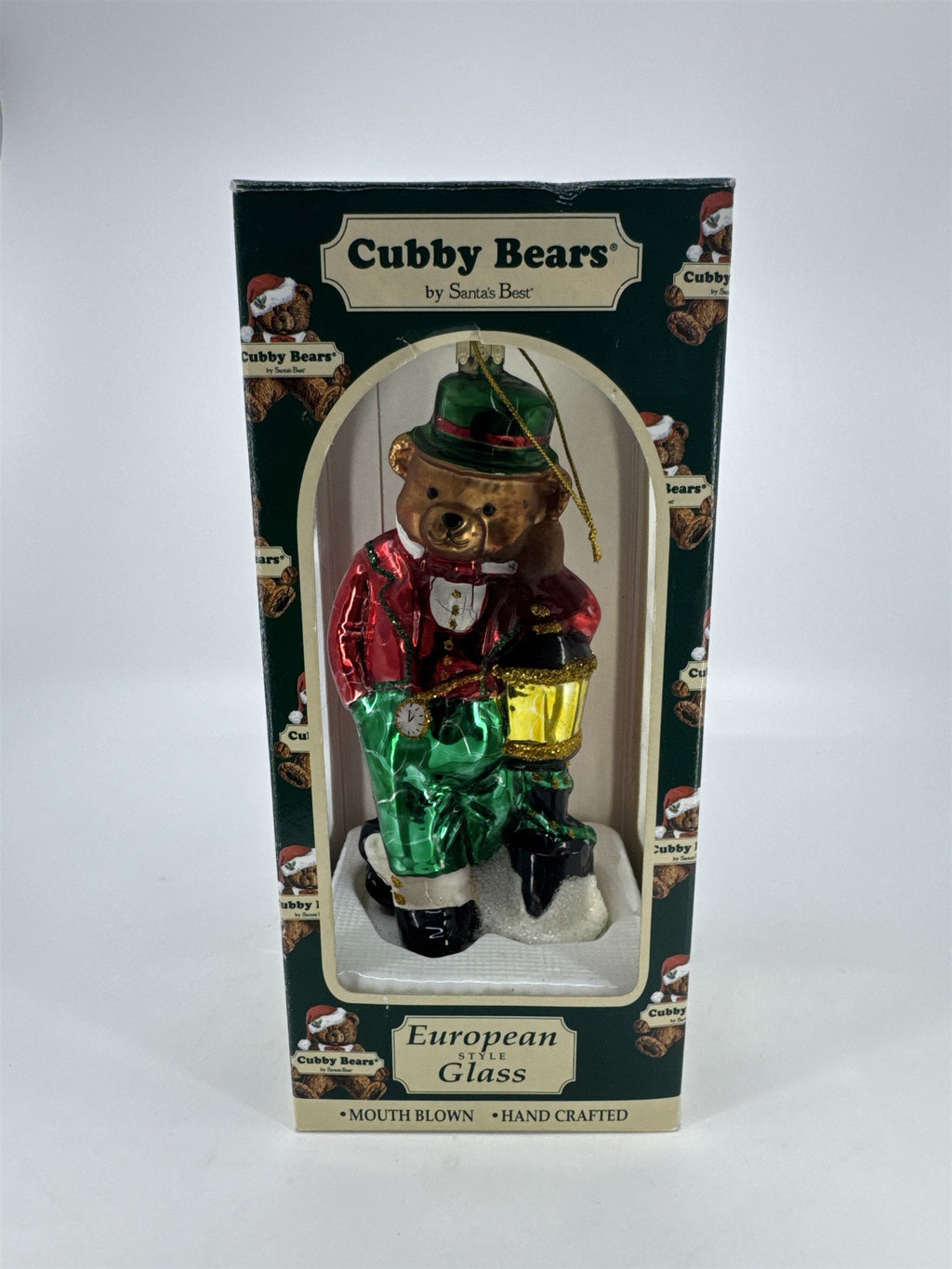 Vintage Cubby Bears European Style Mouth Blown Glass Bear Ornament Santa's Best