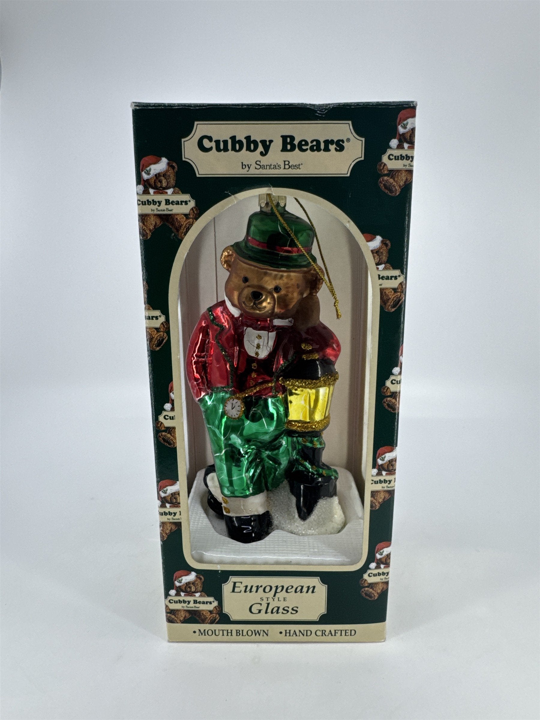 Vintage Cubby Bears European Style Mouth Blown Glass Bear Ornament Santa's Best