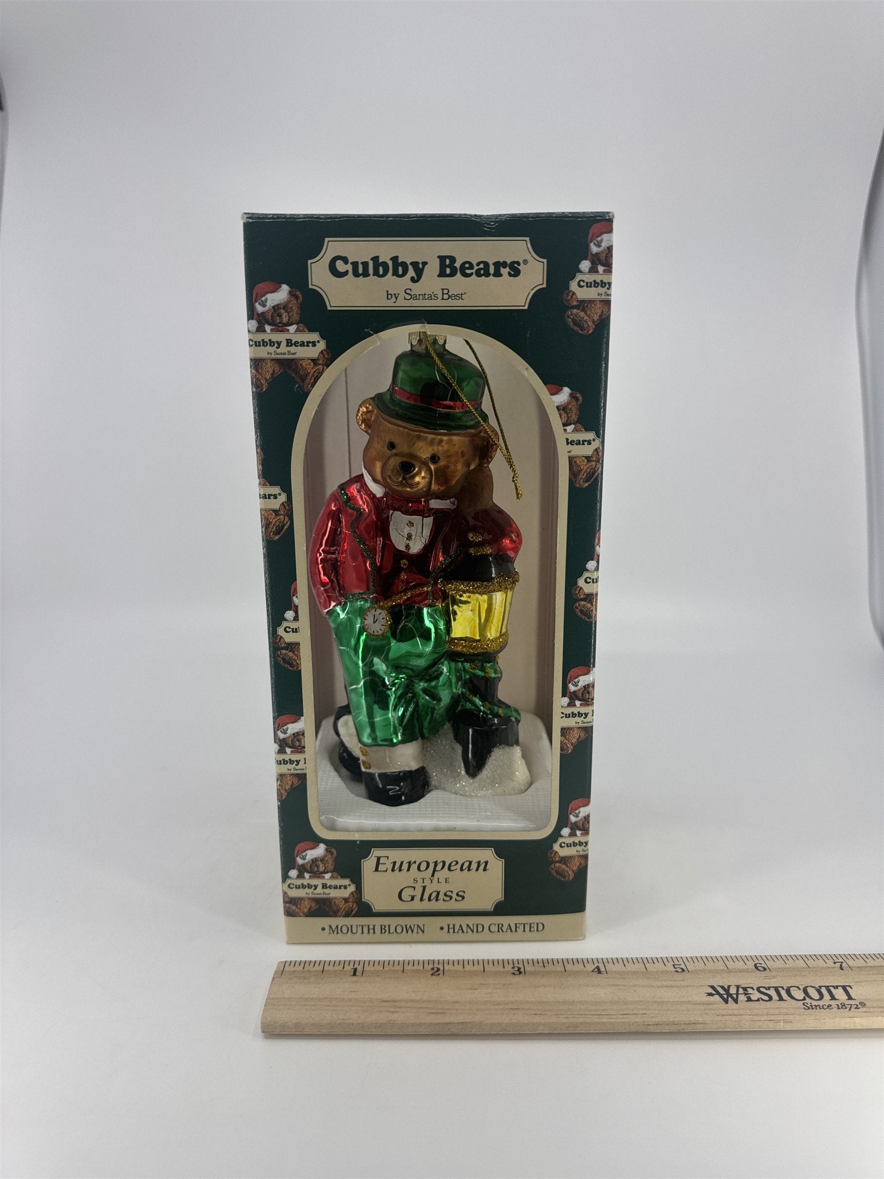 Vintage Cubby Bears European Style Mouth Blown Glass Bear Ornament Santa's Best
