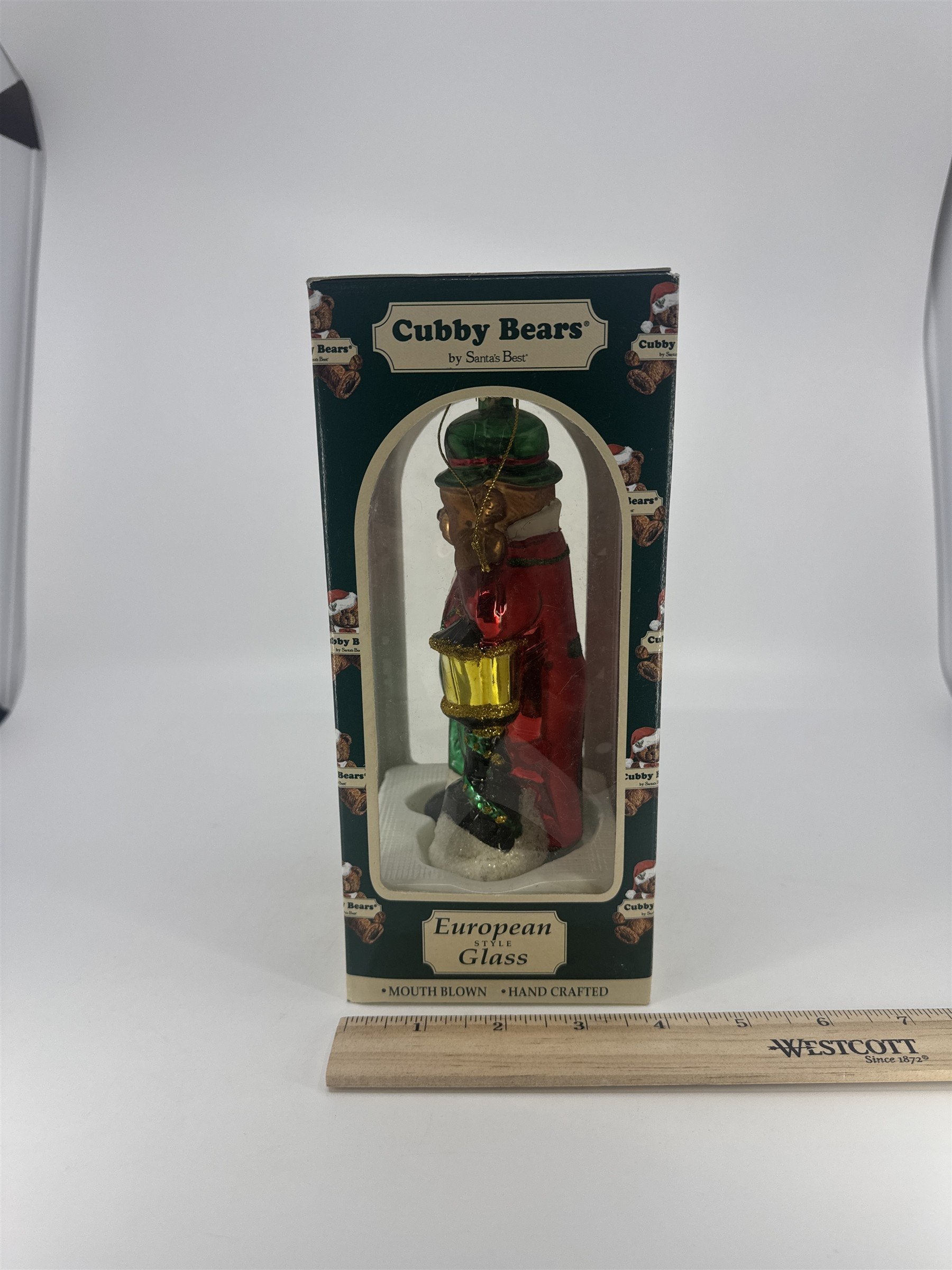Vintage Cubby Bears European Style Mouth Blown Glass Bear Ornament Santa's Best