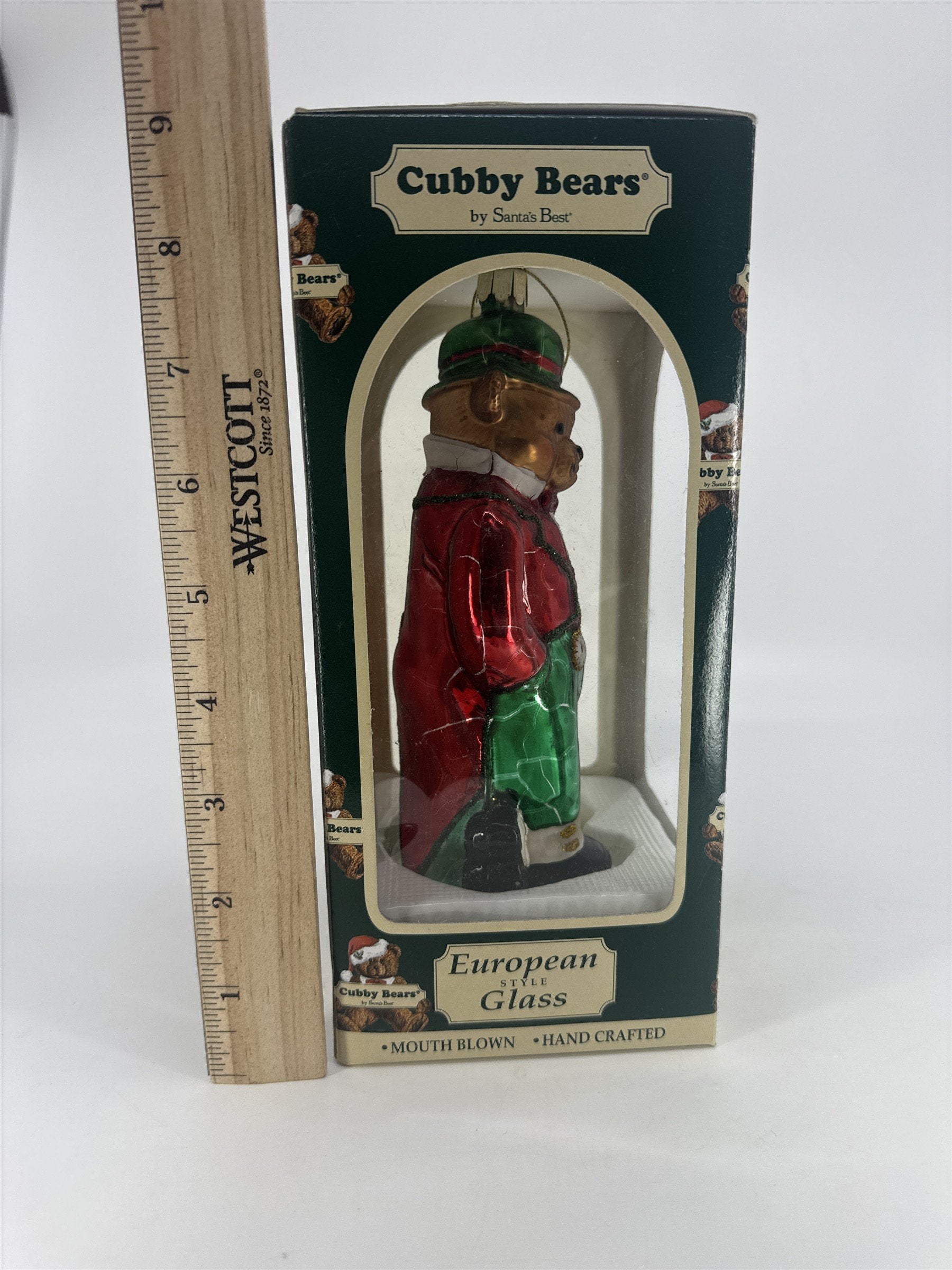 Vintage Cubby Bears European Style Mouth Blown Glass Bear Ornament Santa's Best