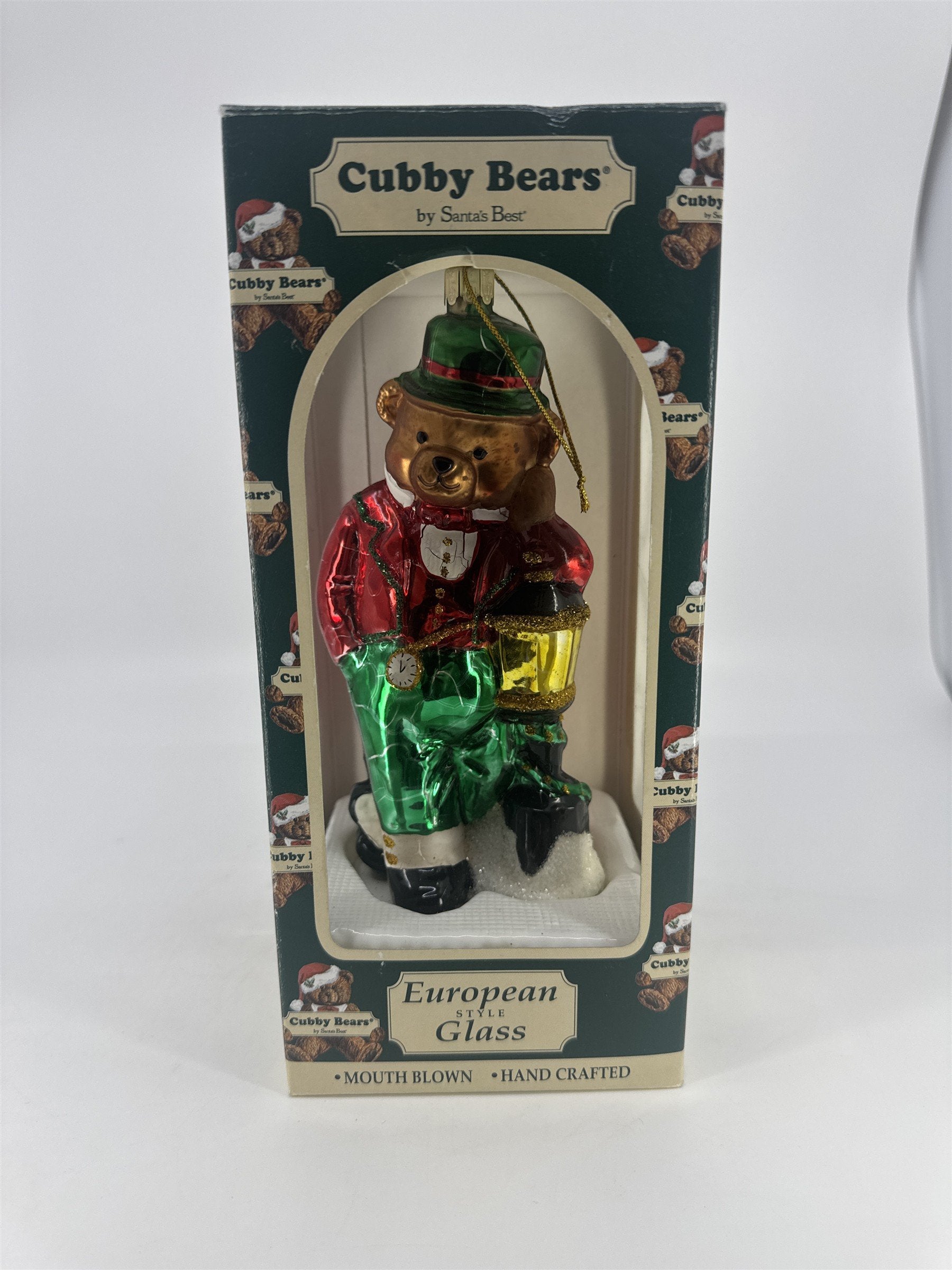 Vintage Cubby Bears European Style Mouth Blown Glass Bear Ornament Santa's Best