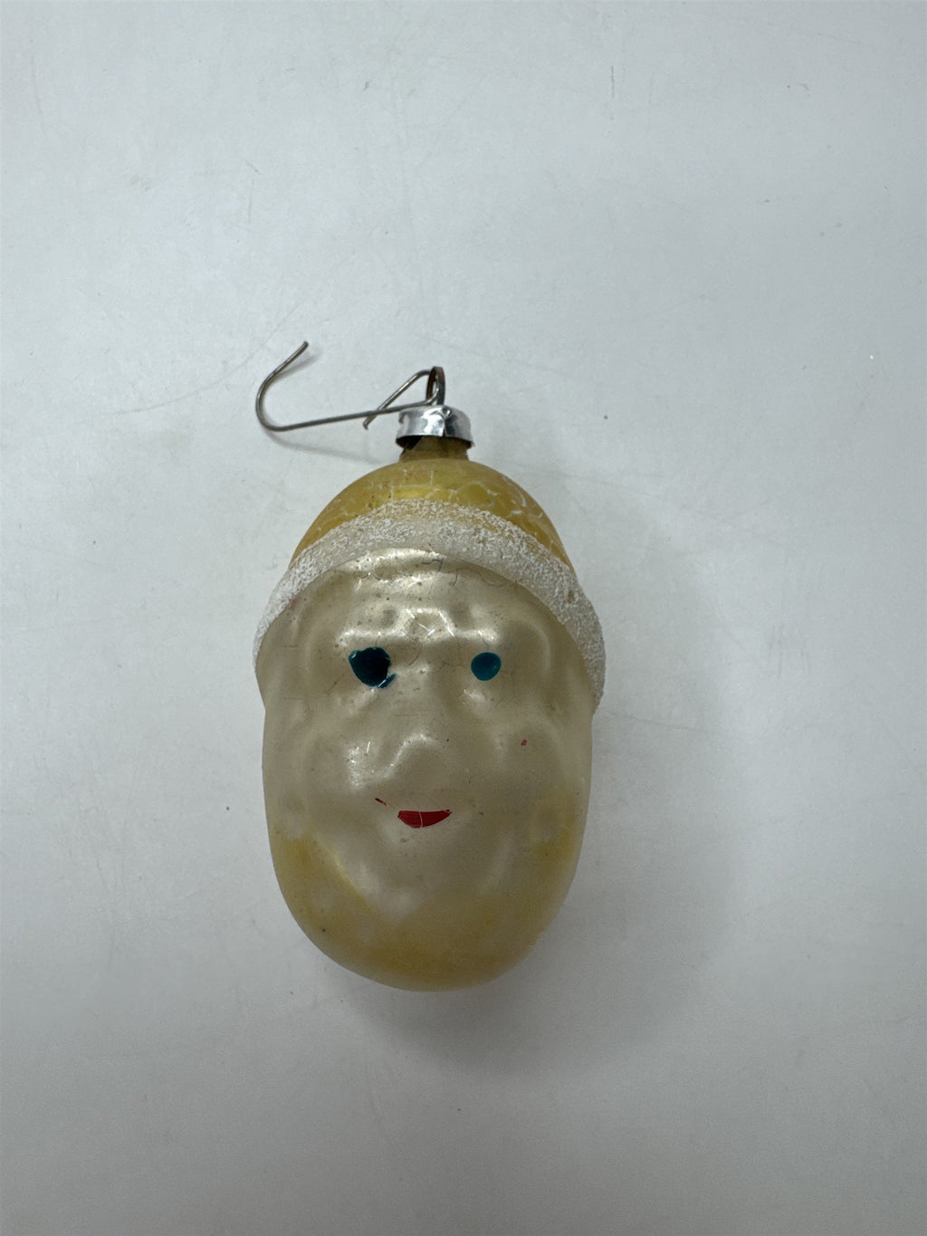 Vintage West Germany Glass Santa Head Figural Ornament Sugar Flocked