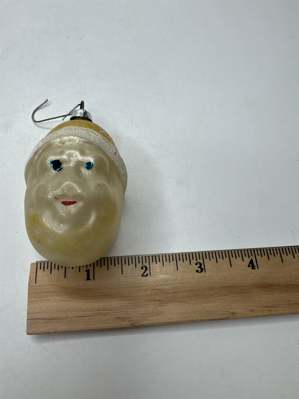 Vintage West Germany Glass Santa Head Figural Ornament Sugar Flocked