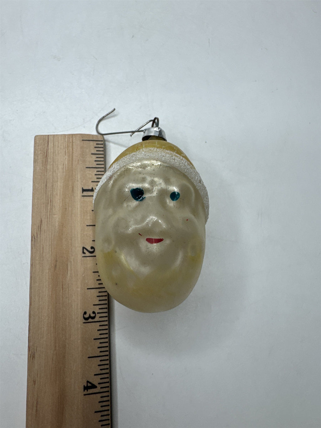 Vintage West Germany Glass Santa Head Figural Ornament Sugar Flocked
