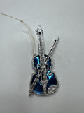 Vintage Blue Foil Violin Fiddle Ornament Glitter Musical Figural