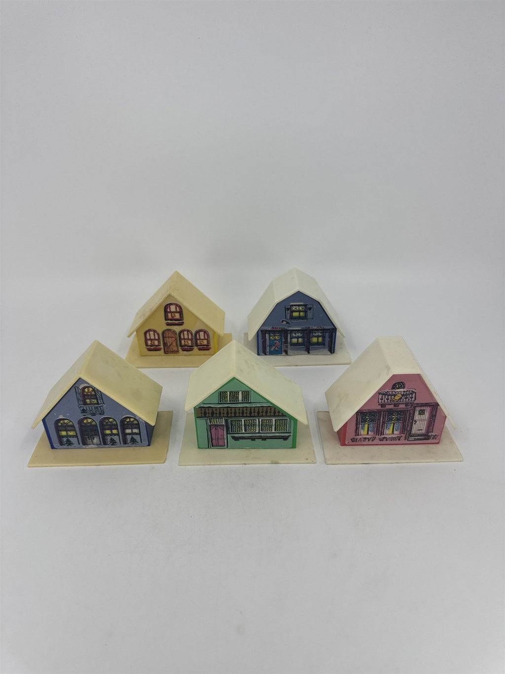 Set Of Five Vintage Alpine Village Christmas House Light Covers Plastic Putz