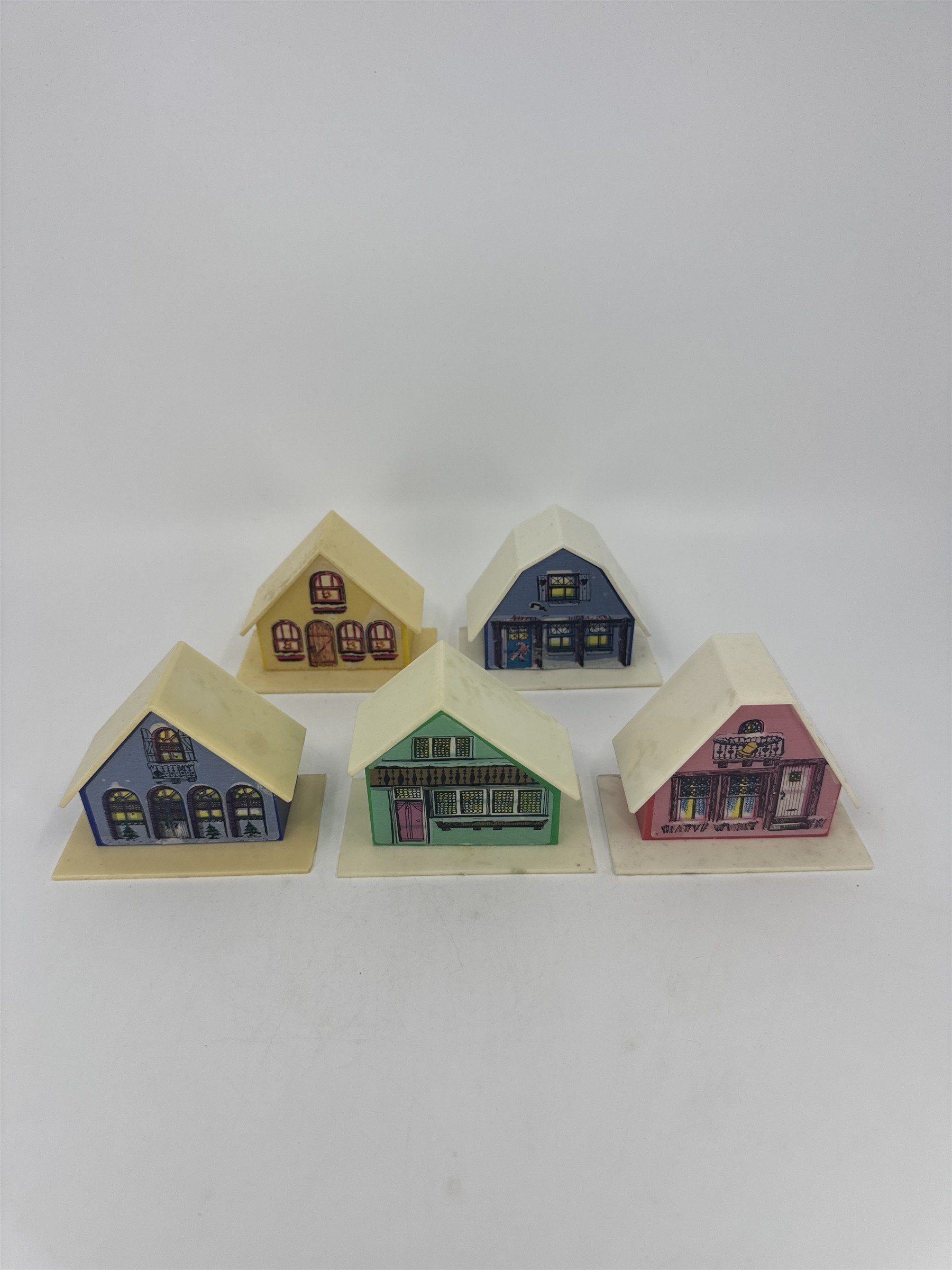 Set Of Five Vintage Alpine Village Christmas House Light Covers Plastic Putz
