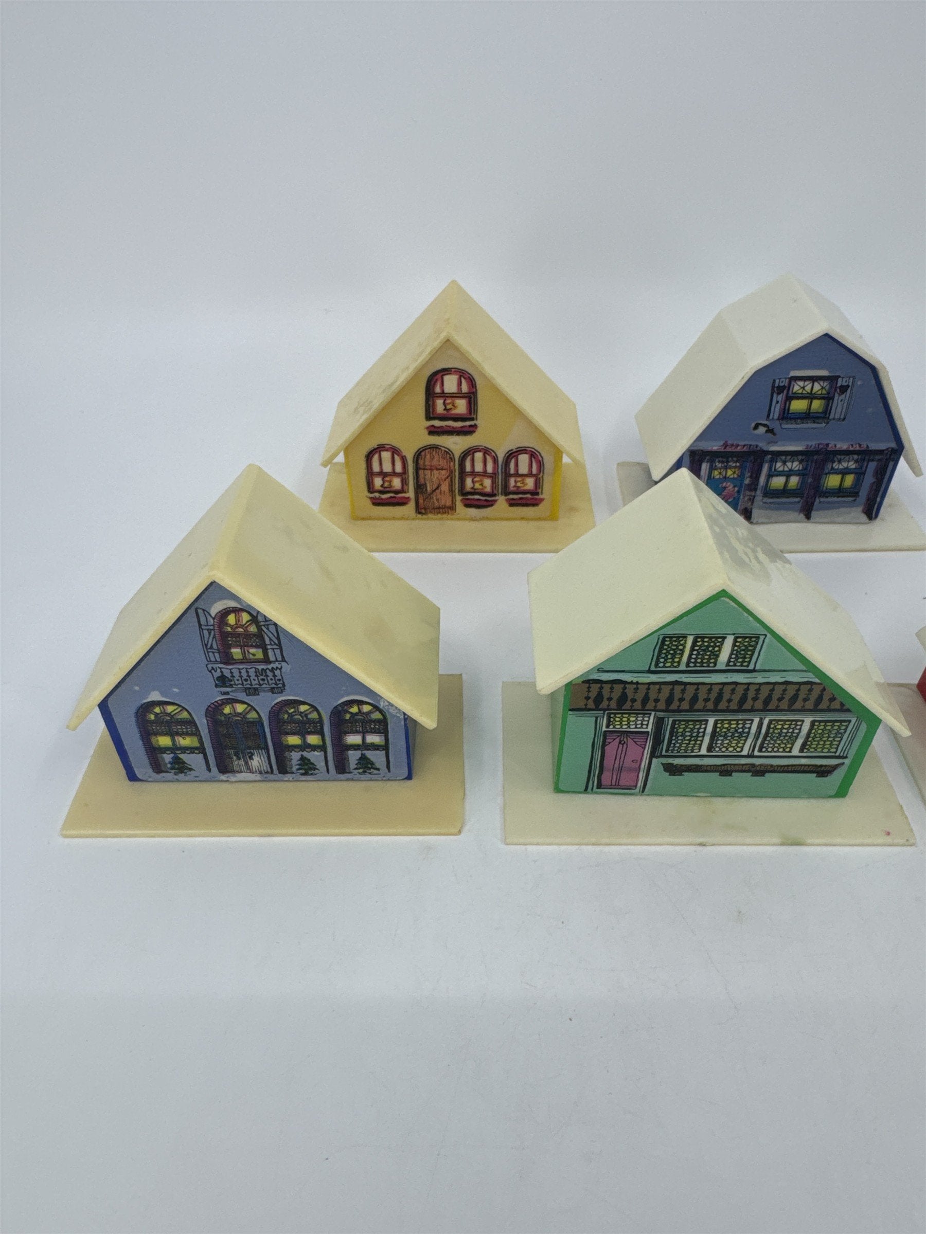 Set Of Five Vintage Alpine Village Christmas House Light Covers Plastic Putz