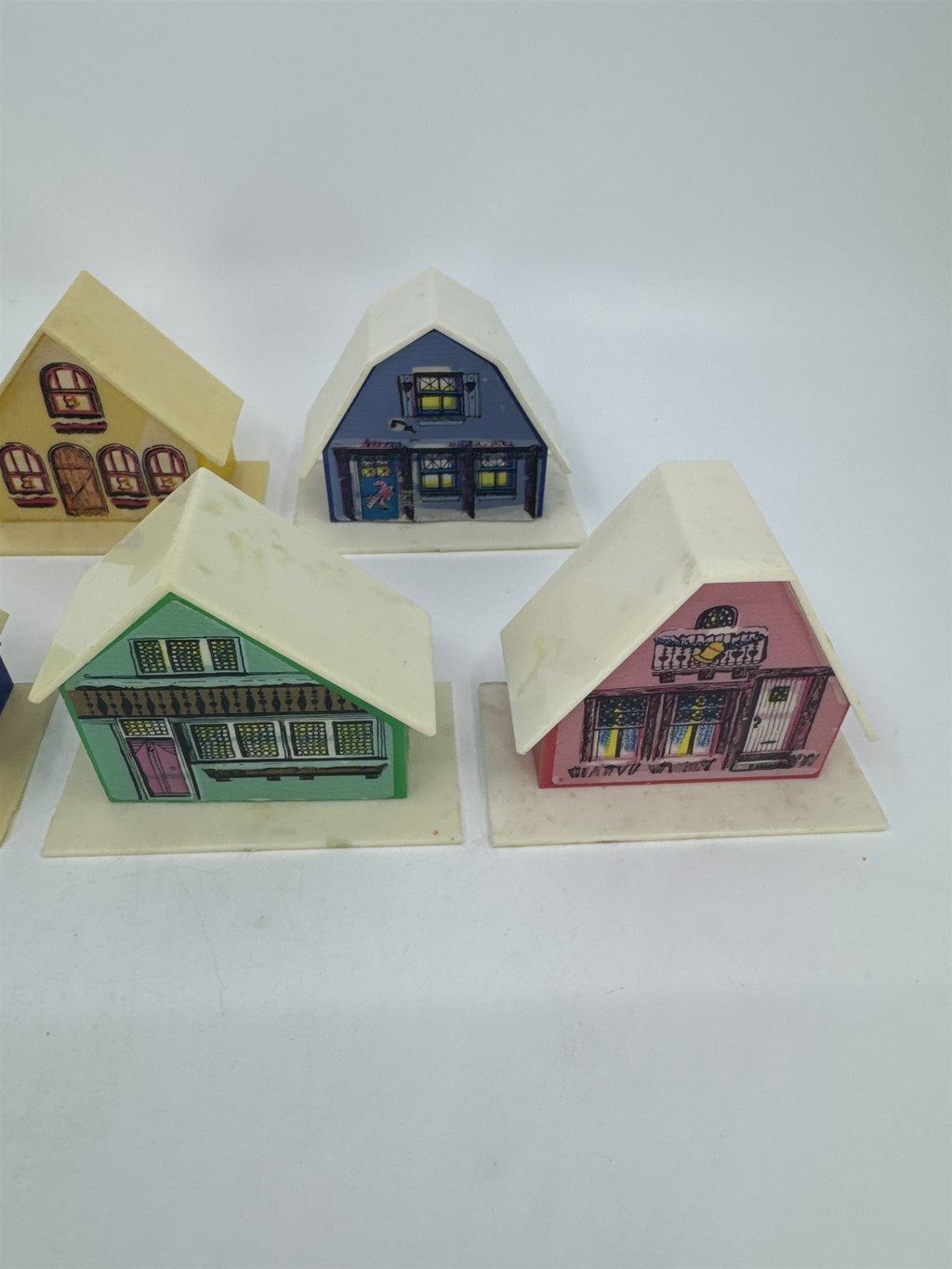 Set Of Five Vintage Alpine Village Christmas House Light Covers Plastic Putz