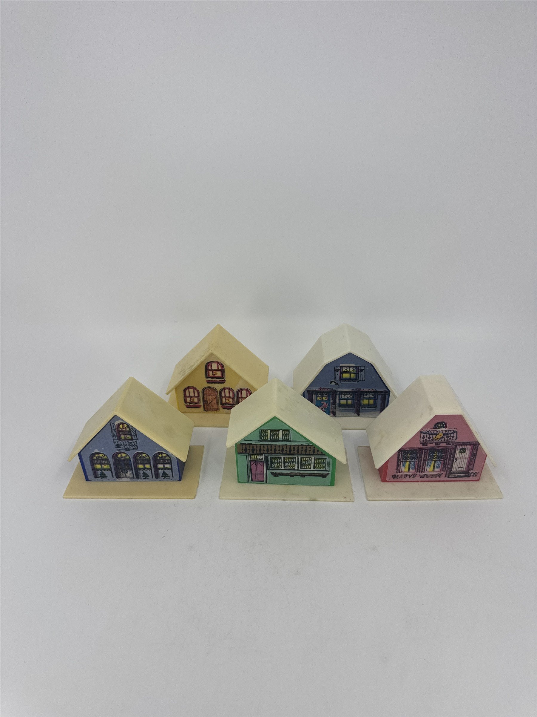Set Of Five Vintage Alpine Village Christmas House Light Covers Plastic Putz