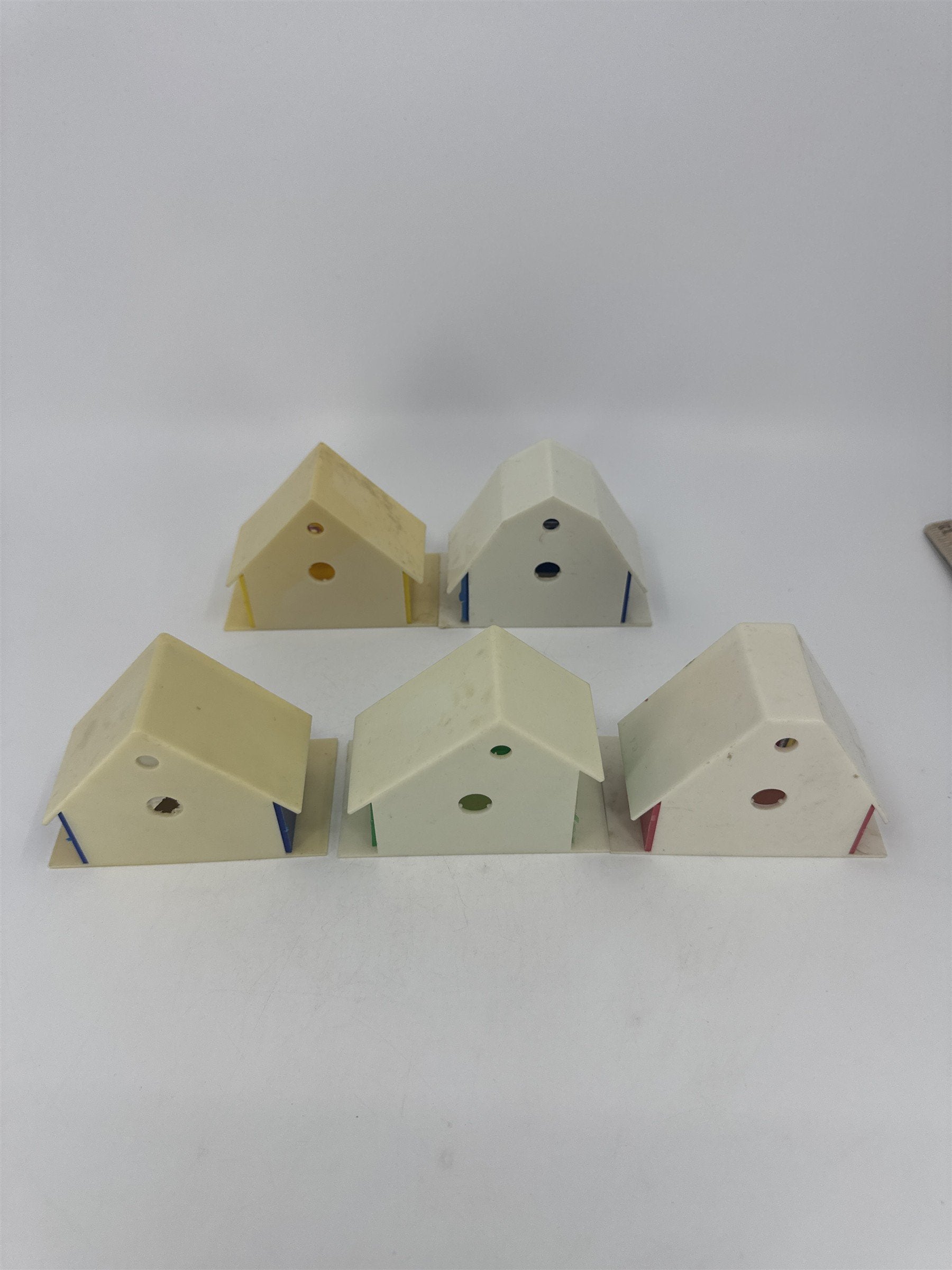 Set Of Five Vintage Alpine Village Christmas House Light Covers Plastic Putz
