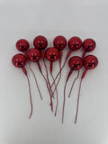 Set Of 10 Red Vintage Christmas Mercury Glass Ball Ornament Wired Picks