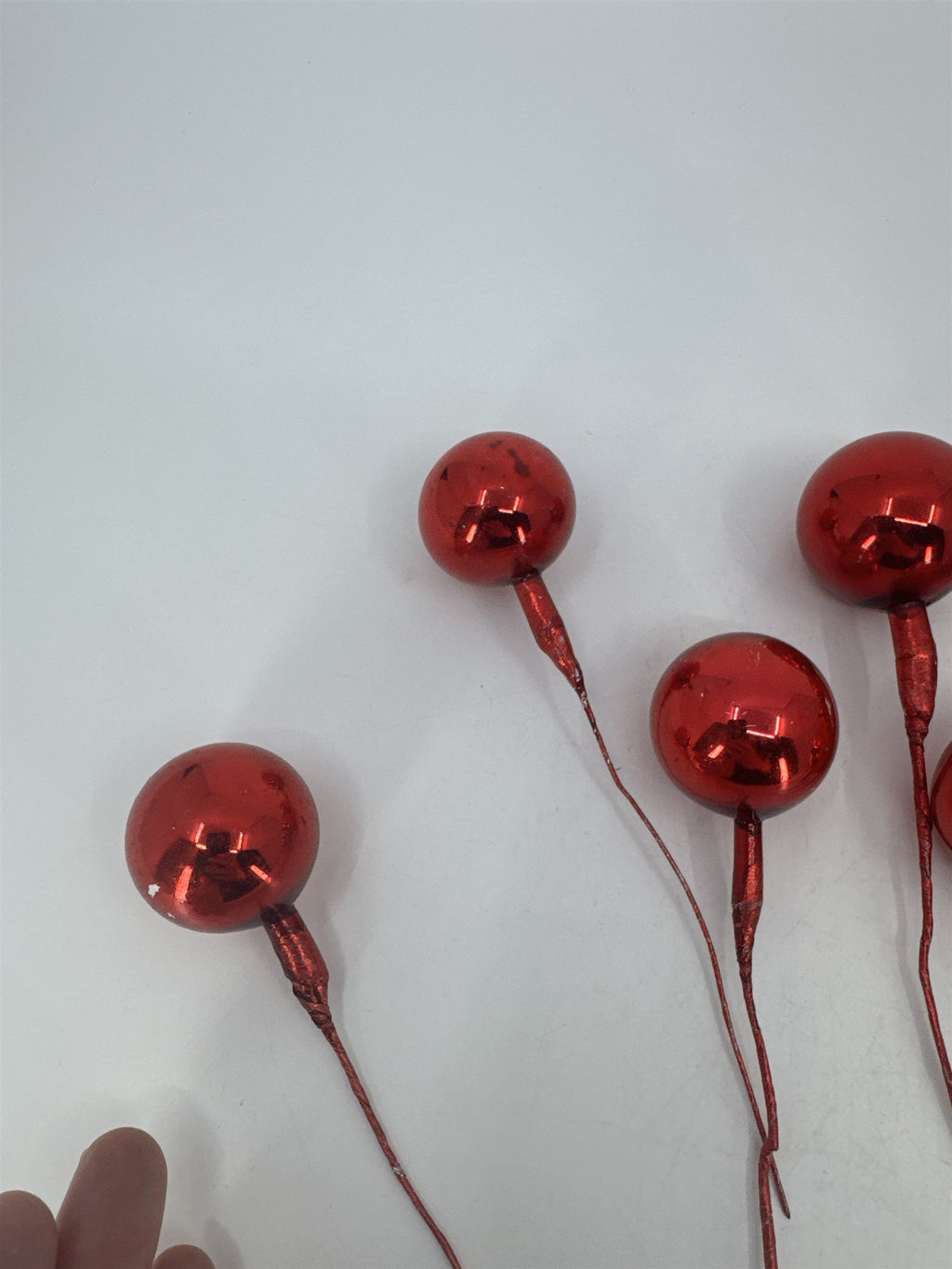 Set Of 10 Red Vintage Christmas Mercury Glass Ball Ornament Wired Picks