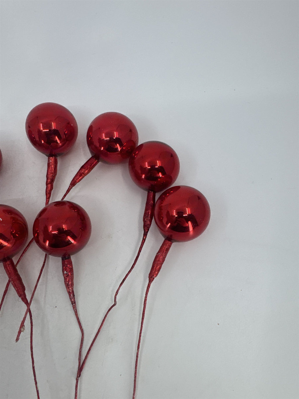Set Of 10 Red Vintage Christmas Mercury Glass Ball Ornament Wired Picks