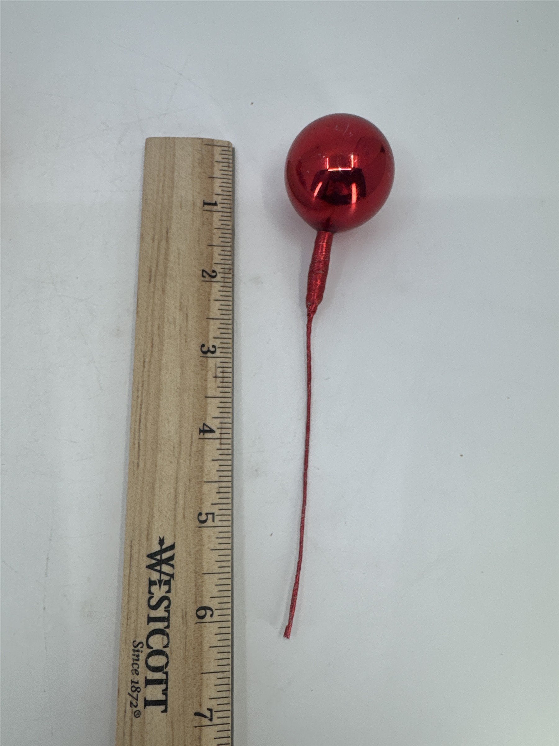 Set Of 10 Red Vintage Christmas Mercury Glass Ball Ornament Wired Picks