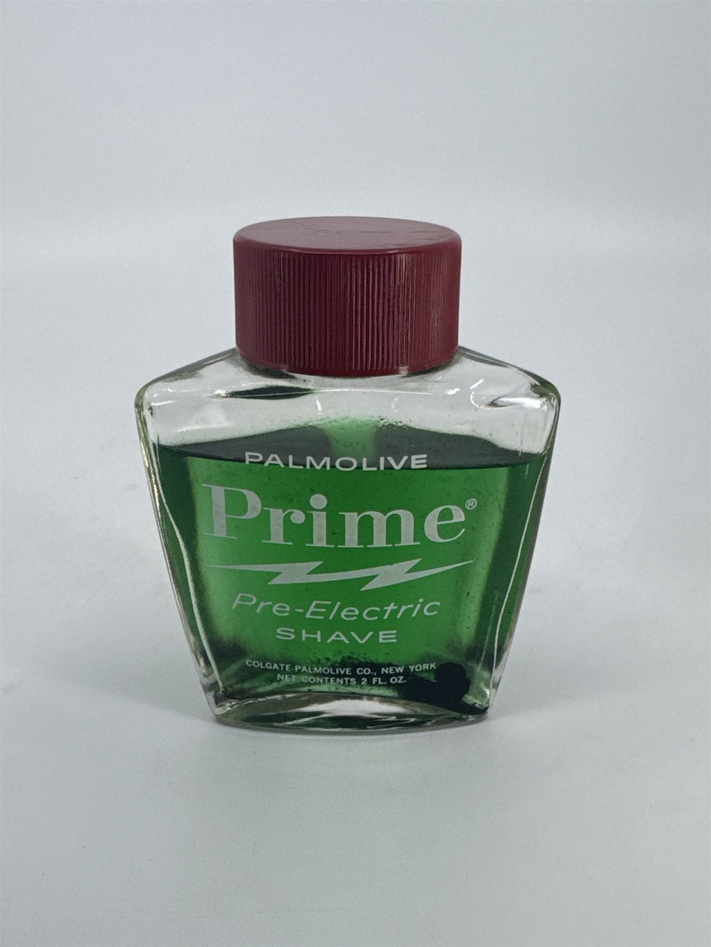 Vintage Palmolive Prime Pre Electric Shave Glass Bottle W/ Contents