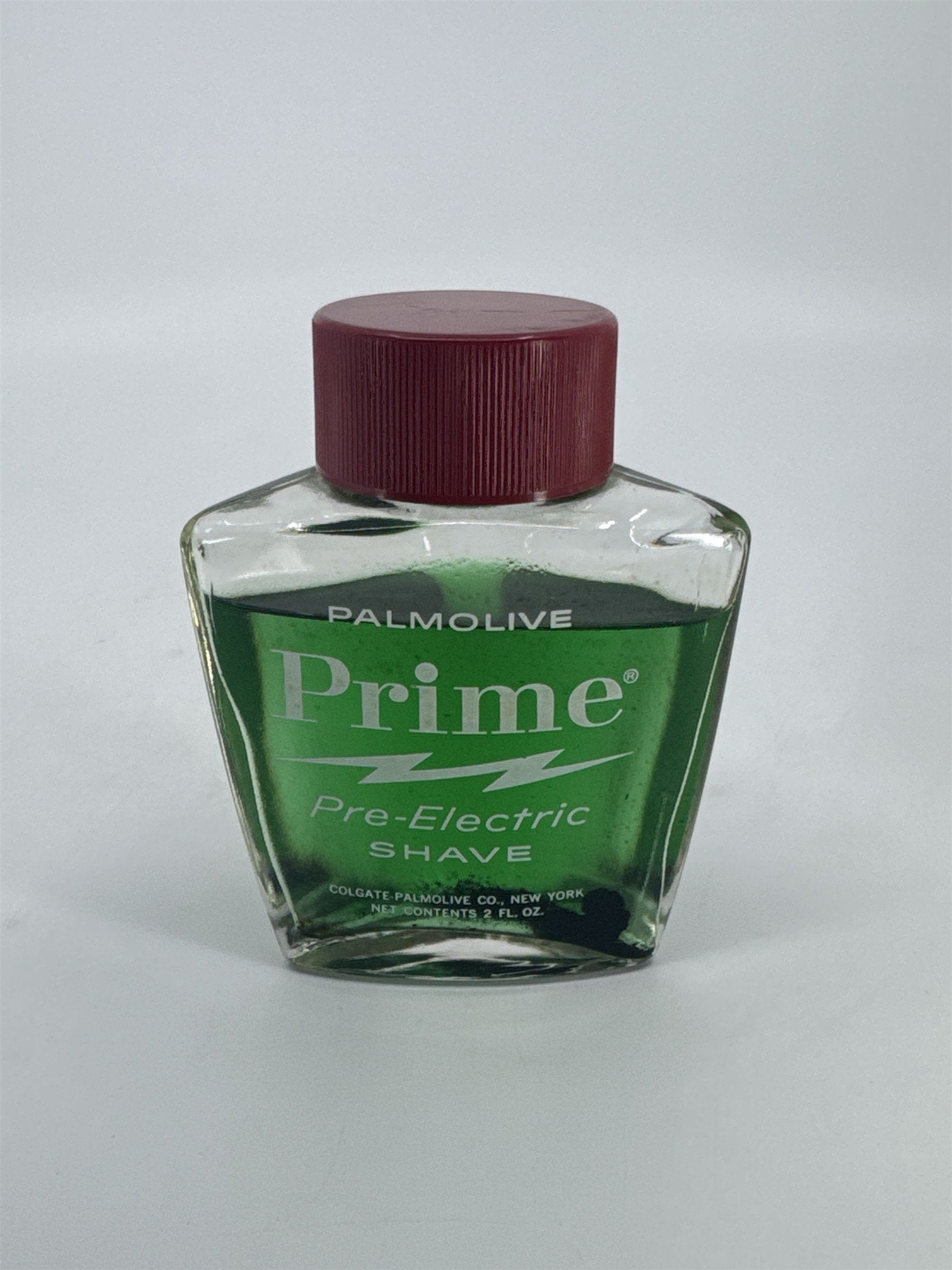 Vintage Palmolive Prime Pre Electric Shave Glass Bottle W/ Contents