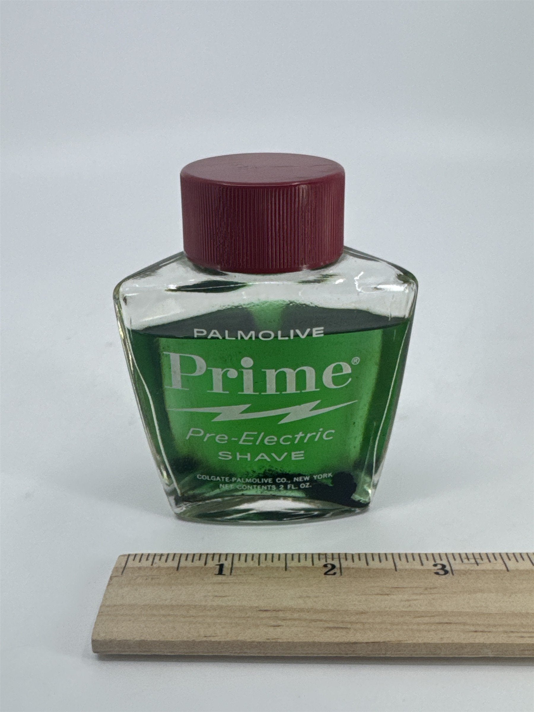 Vintage Palmolive Prime Pre Electric Shave Glass Bottle W/ Contents