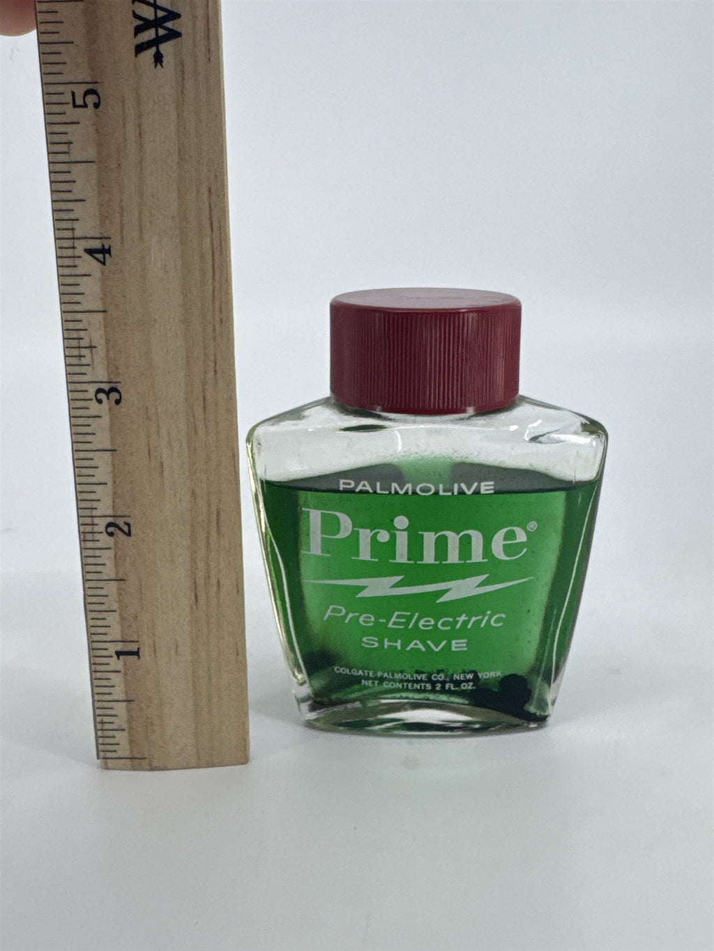 Vintage Palmolive Prime Pre Electric Shave Glass Bottle W/ Contents