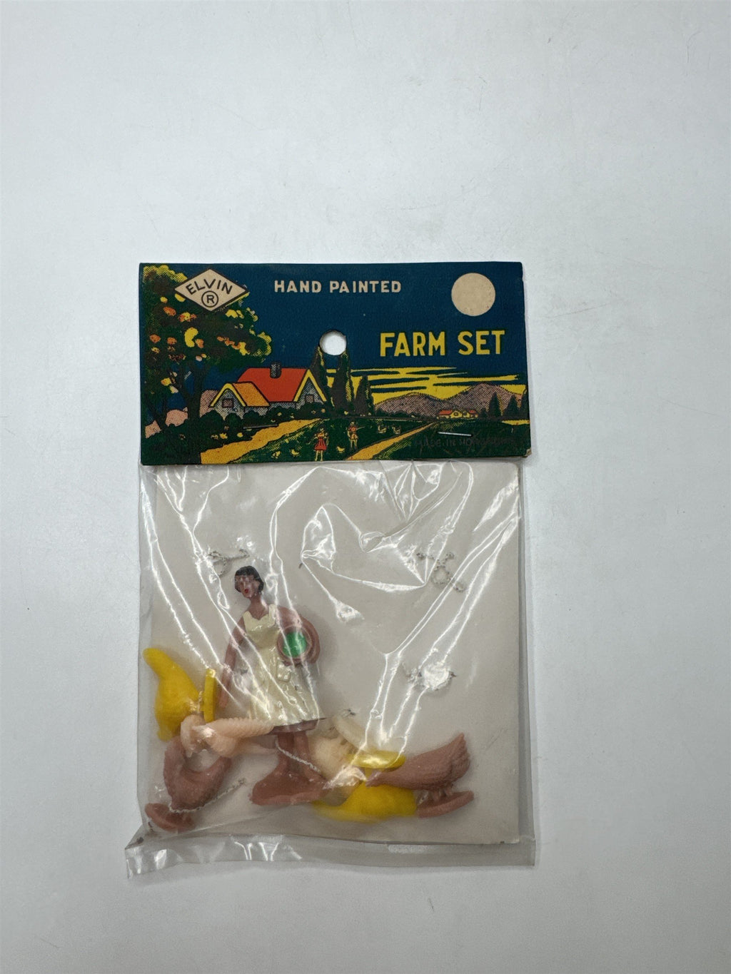 Vintage Elvin Hand Painted Farm Set Plastic Figures Hong Kong On Card NOS