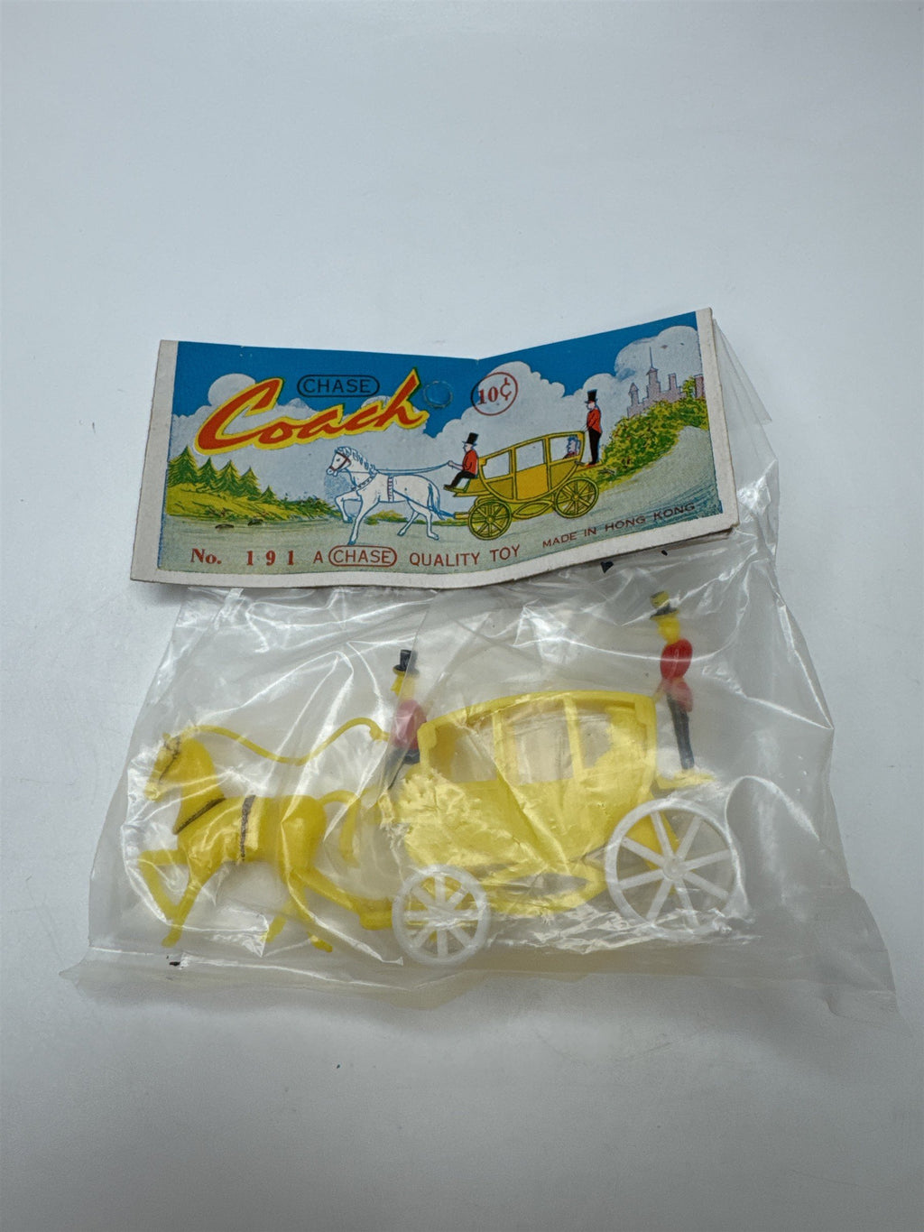 Vintage Chase Hong Kong Coach Carriage Horse Plastic Toy No 191 NOS Yellow
