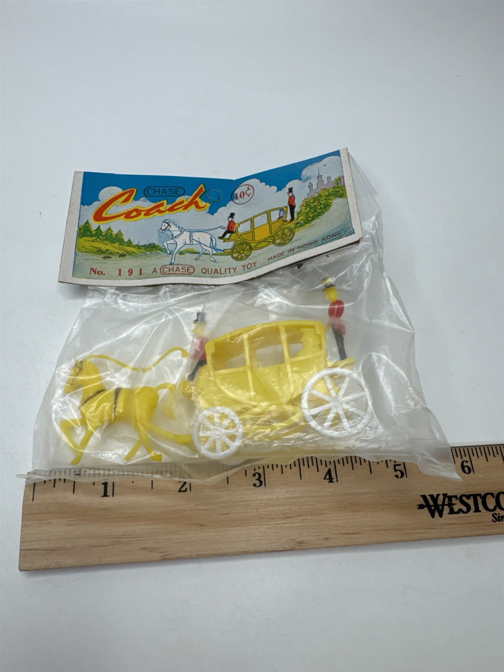 Vintage Chase Hong Kong Coach Carriage Horse Plastic Toy No 191 NOS Yellow