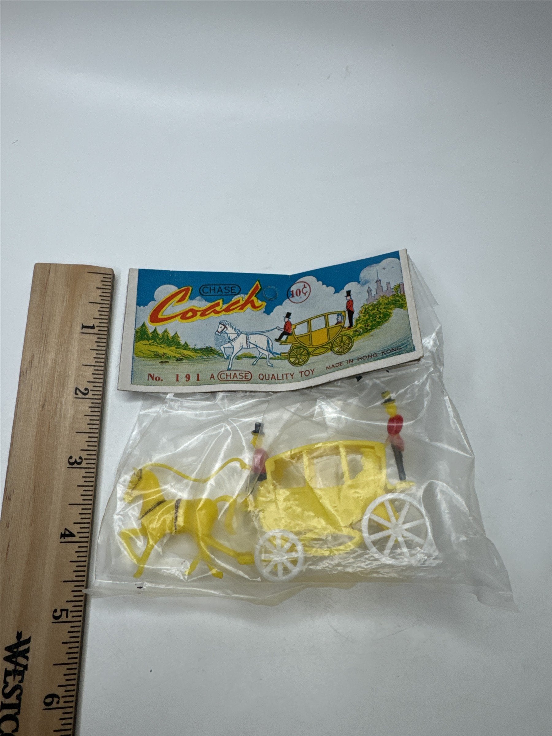 Vintage Chase Hong Kong Coach Carriage Horse Plastic Toy No 191 NOS Yellow