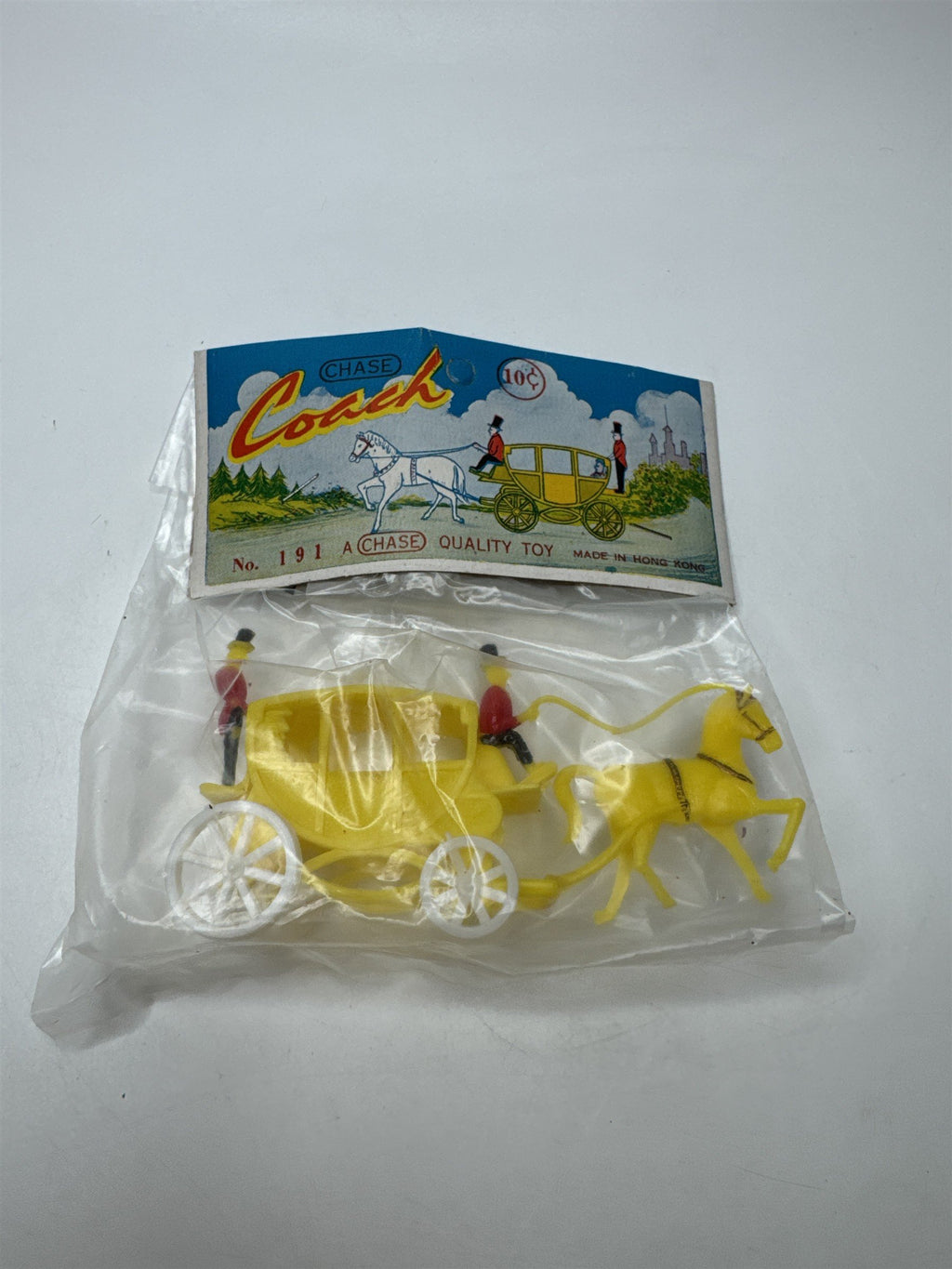 Vintage Chase Hong Kong Coach Carriage Horse Plastic Toy No 191 NOS Yellow