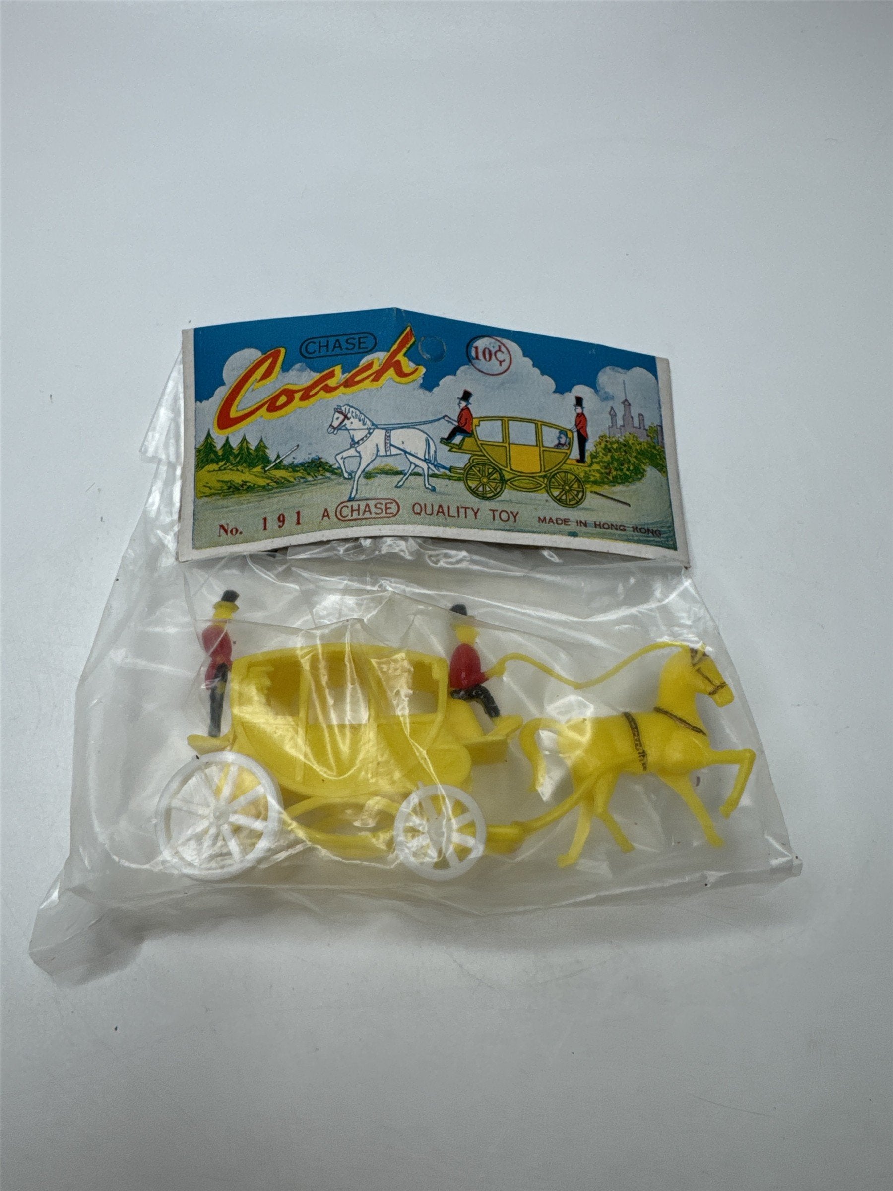 Vintage Chase Hong Kong Coach Carriage Horse Plastic Toy No 191 NOS Yellow