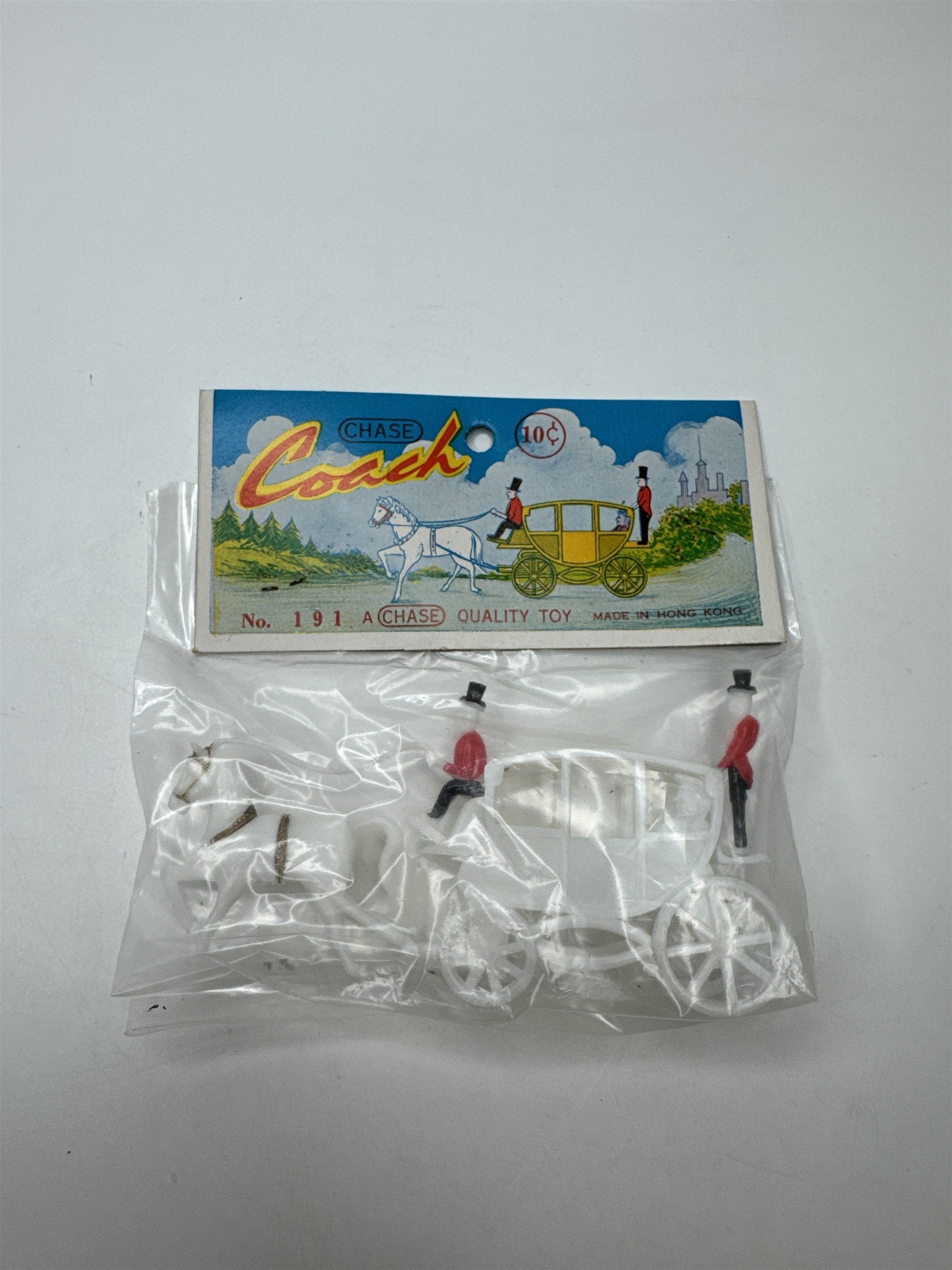 Vintage Chase Hong Kong Coach Carriage Horse Plastic Toy White No 191 NOS