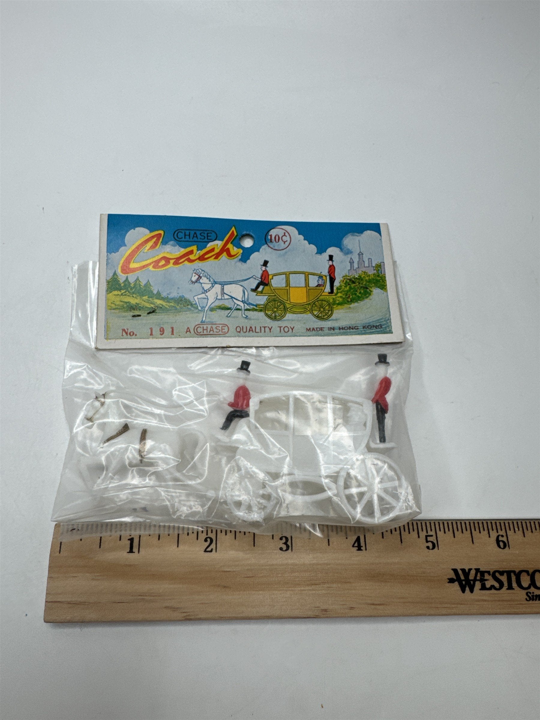 Vintage Chase Hong Kong Coach Carriage Horse Plastic Toy White No 191 NOS